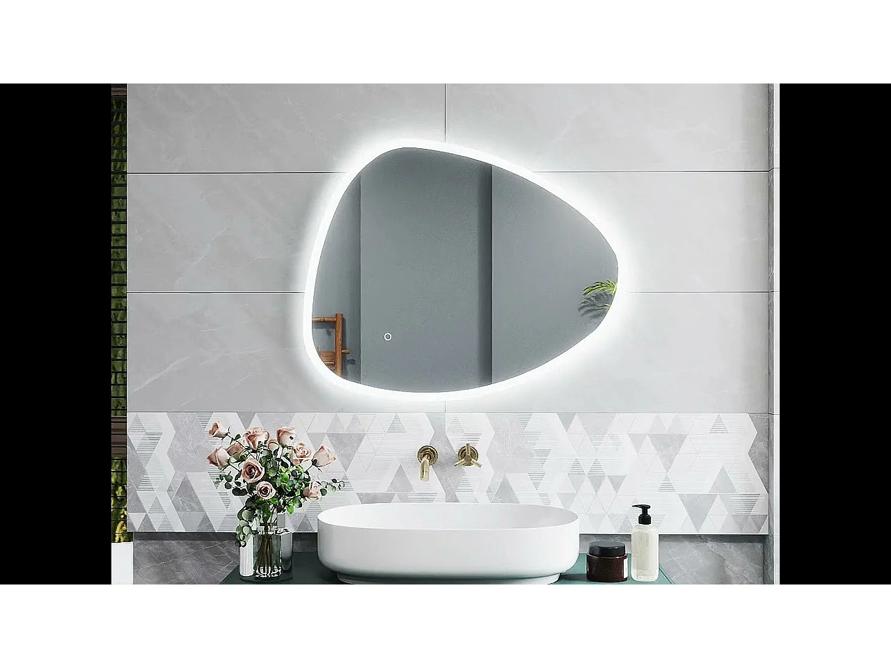 AICA Specchio da bagno Strange Shape con LED, 80 x 65 cm, con antiappannamento + 3 temperature di colore + memoria di interruzione di corrente