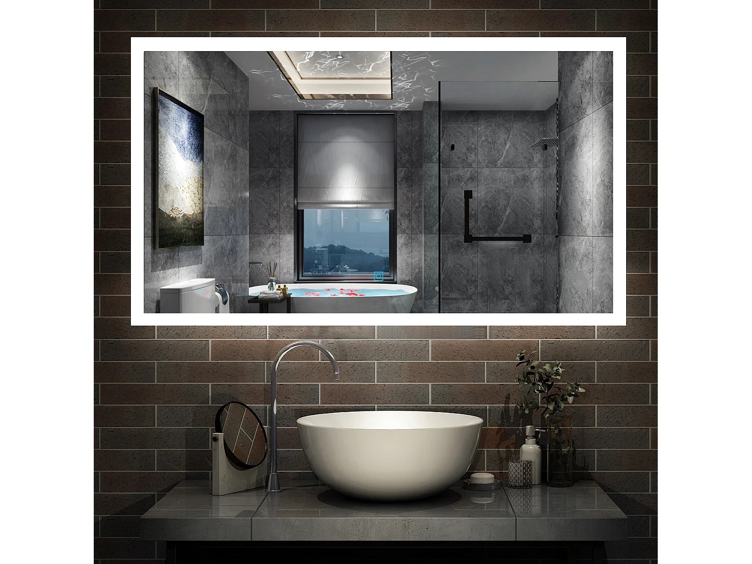 AICA Specchio da bagno rettangolare con LED, 120 x 70 cm, antiappannamento + memoria interruzione di corrente + 3 temperature di colore