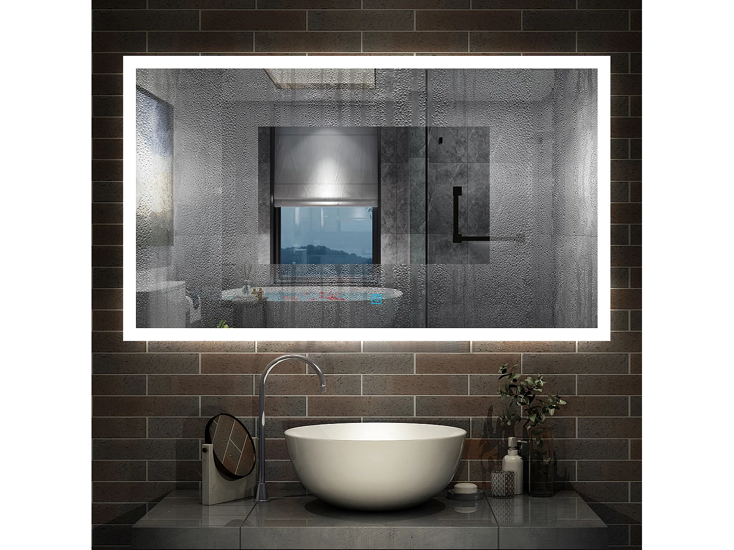 AICA Specchio da bagno rettangolare con LED, 120 x 70 cm, antiappannamento + memoria interruzione di corrente + 3 temperature di colore