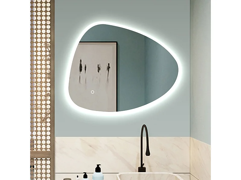 AICA Specchio da bagno Strange Shape con LED, 80 x 55 cm, con antiappannamento + 3 temperature di colore + memoria di interruzione di corrente