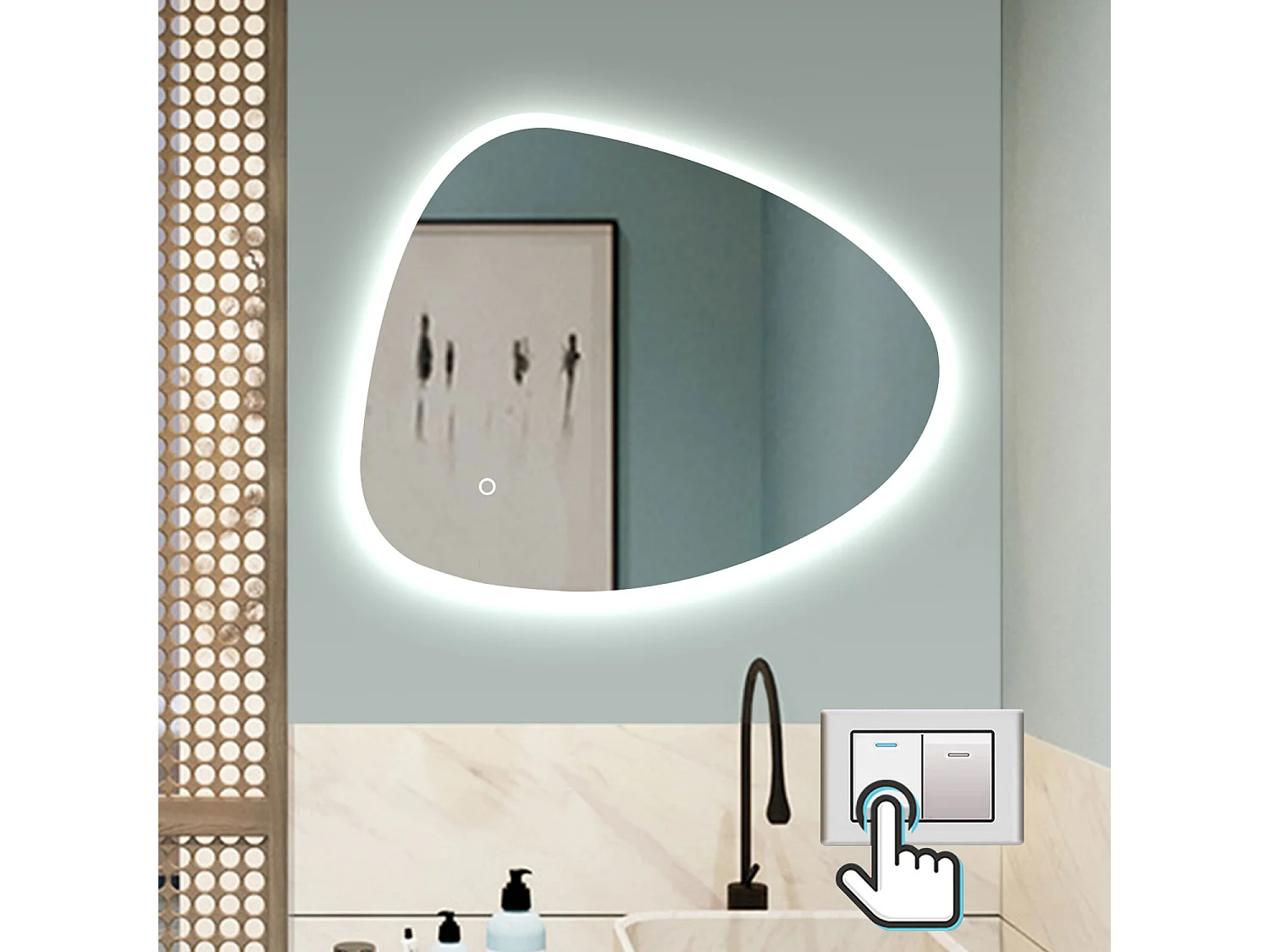 AICA Specchio da bagno Strange Shape con LED, 80 x 55 cm, con antiappannamento + 3 temperature di colore + memoria di interruzione di corrente
