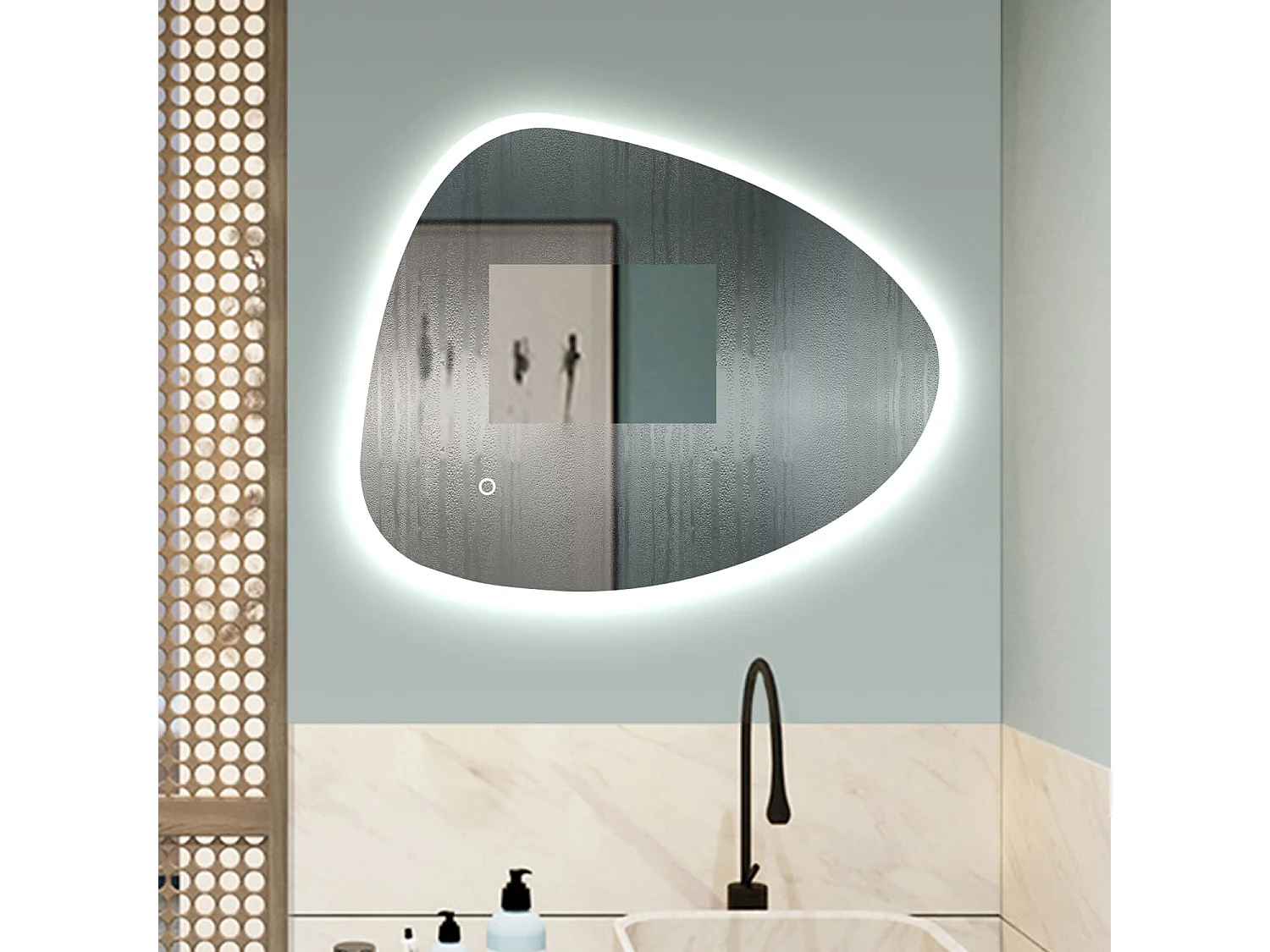 AICA Specchio da bagno Strange Shape con LED, 80 x 55 cm, con antiappannamento + 3 temperature di colore + memoria di interruzione di corrente