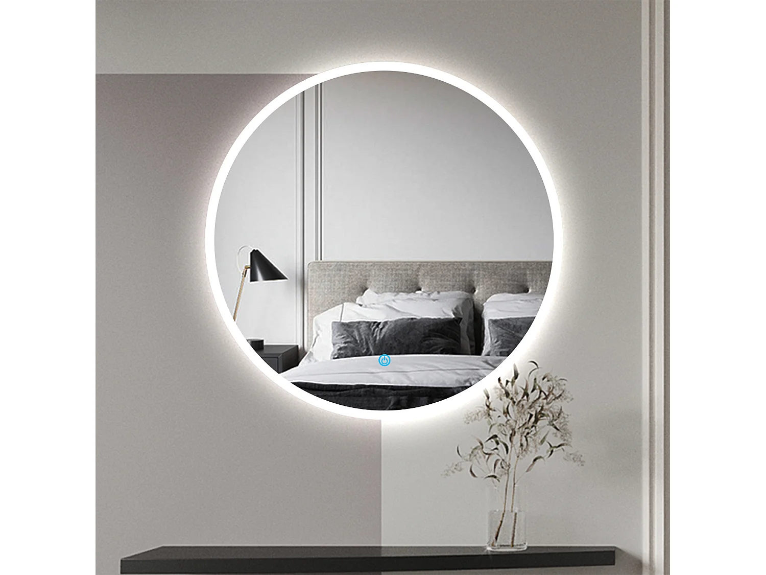 AICA Specchio da bagno rotondo con LED, diametro 90 cm, con antiappannamento + memoria di mancanza di corrente + dimmerabile all'infinito