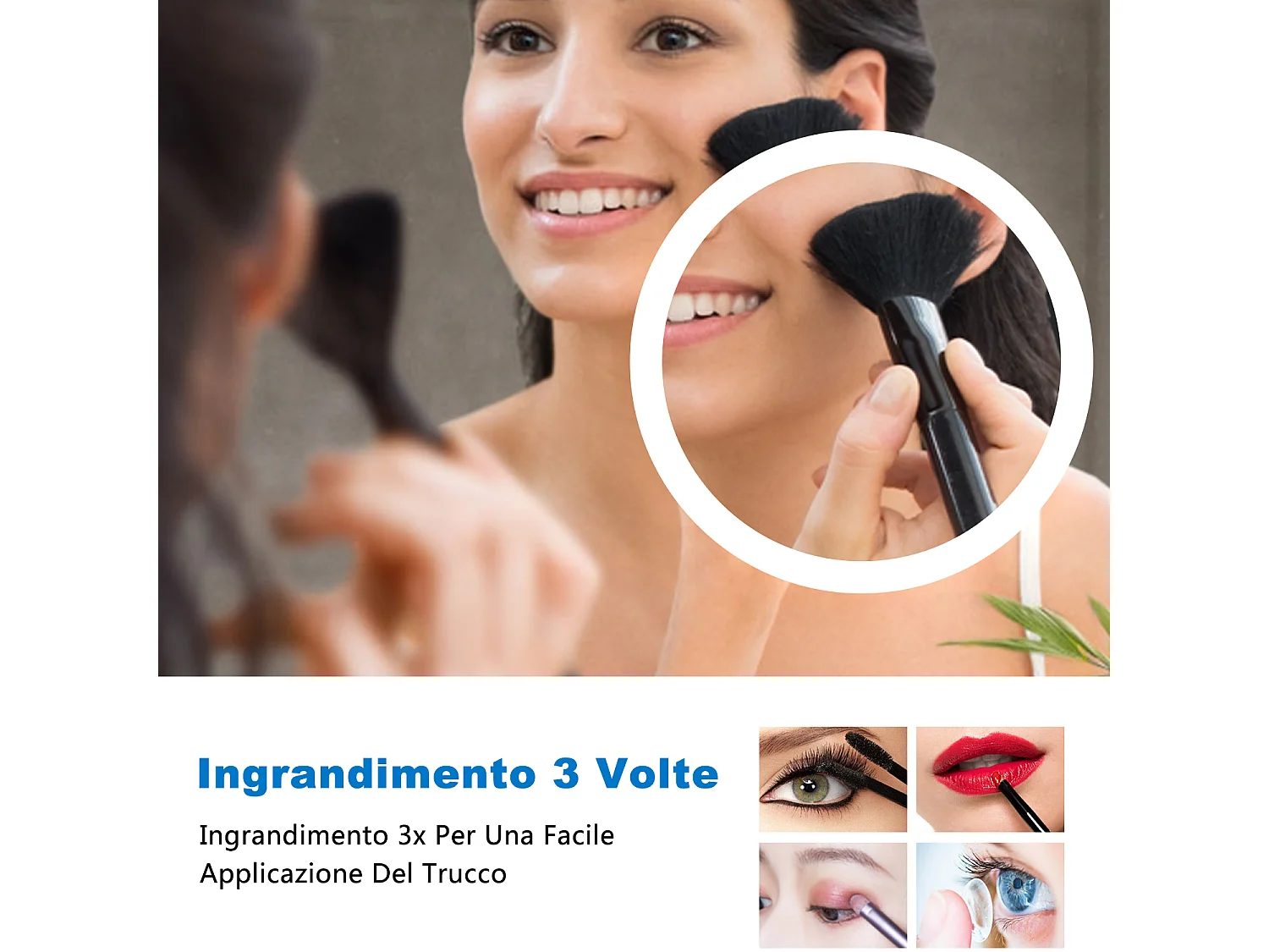 AICA 80 x 60 cm Specchio da bagno rettangolare a LED con Bluetooth + lente d'ingrandimento + antiappannamento + 3 temperature di colore