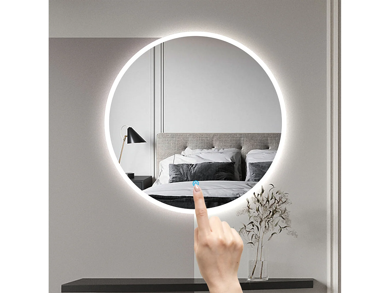 AICA Specchio da bagno rotondo con LED, diametro 70 cm, con antiappannamento + memoria di mancanza di corrente + dimmerabile all'infinito