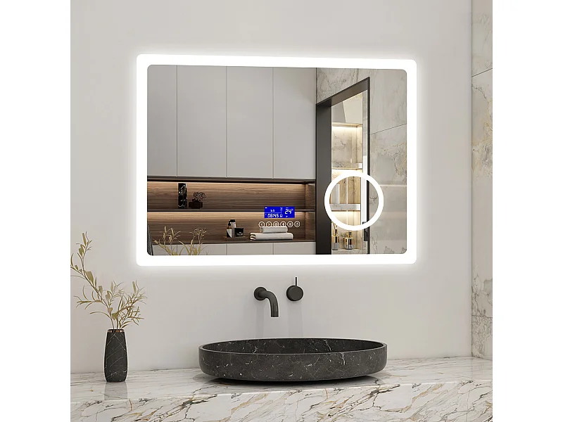 AICA 80 x 60cm LED Specchio da bagno rettangolare con Bluetooth, lente d'ingrandimento, antiappannamento