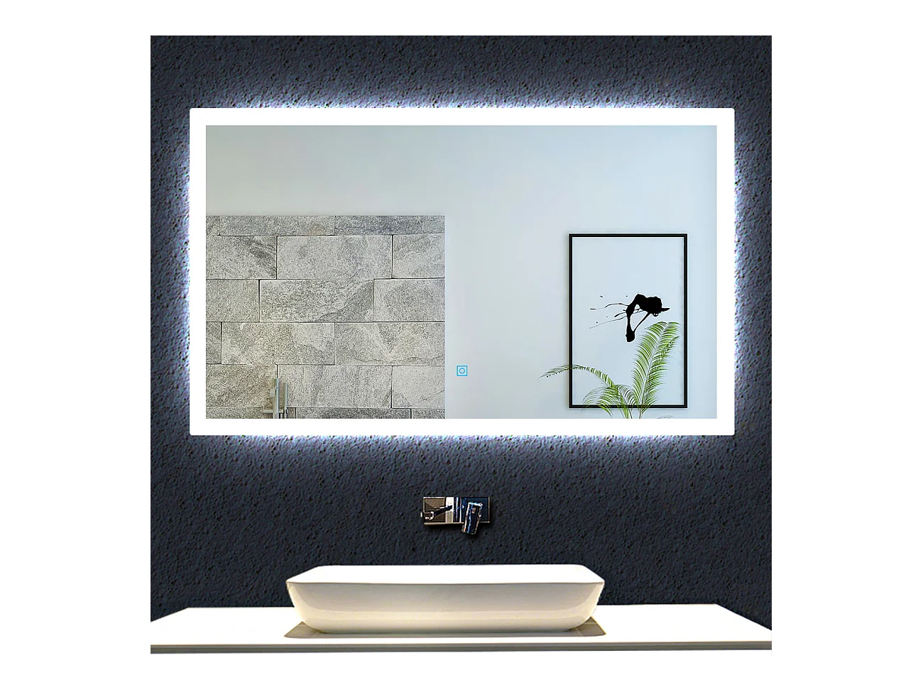 AICA Specchio da bagno rettangolare a LED 100 x 60 cm. Con antiappannamento + memoria di interruzione di corrente + oscuramento infinito