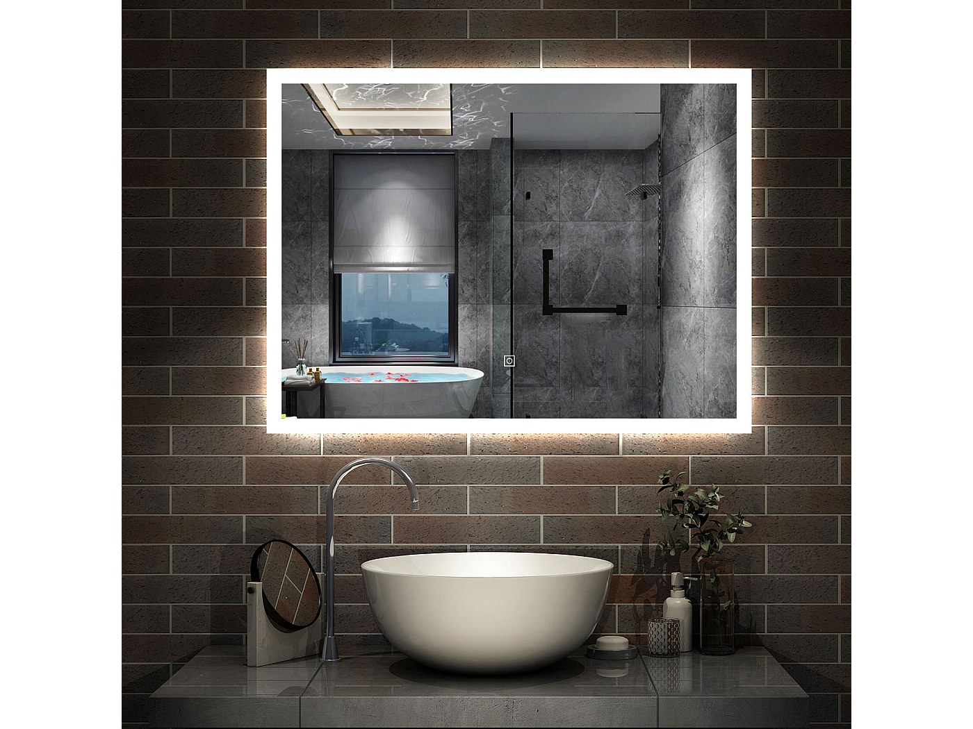 Specchio Da Bagno TETOTE Rettangolare - 152.4x76.2 Cm, Nichel Spazzolato, Vetro Temperato, Cornice Forte - Foto 4