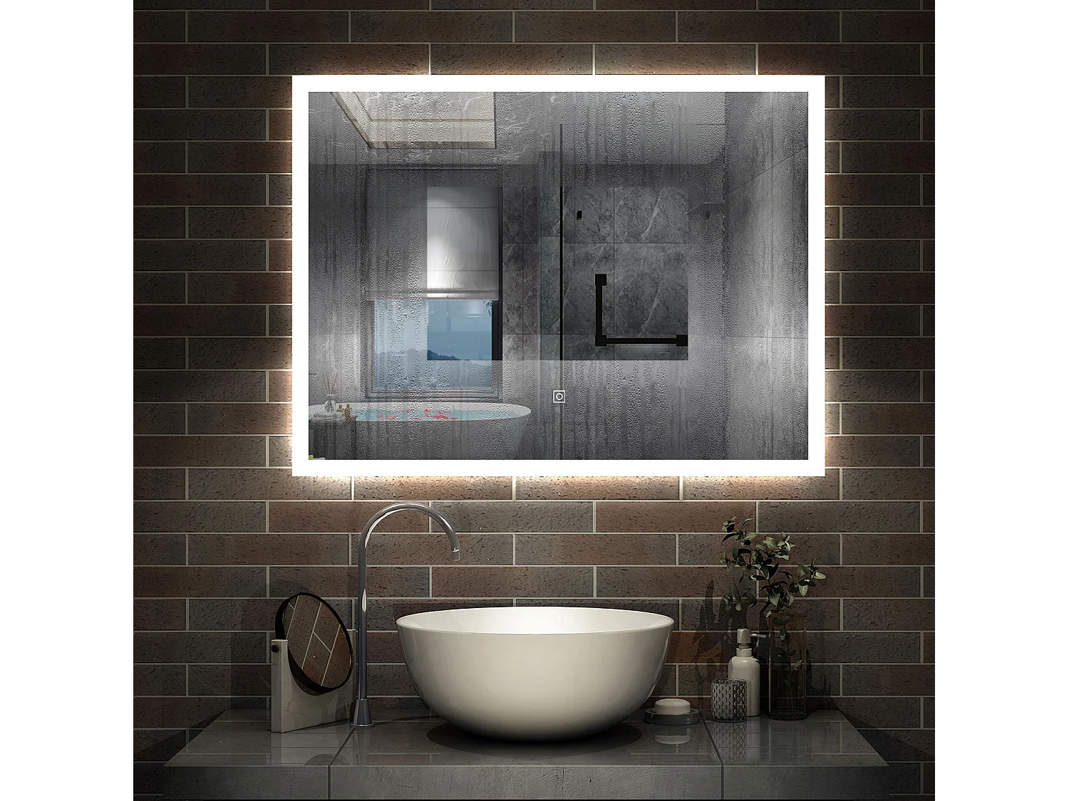AICA Specchio da bagno rettangolare con LED, 50 x 70 cm, antiappannamento + memoria interruzione di corrente + 3 temperature di colore