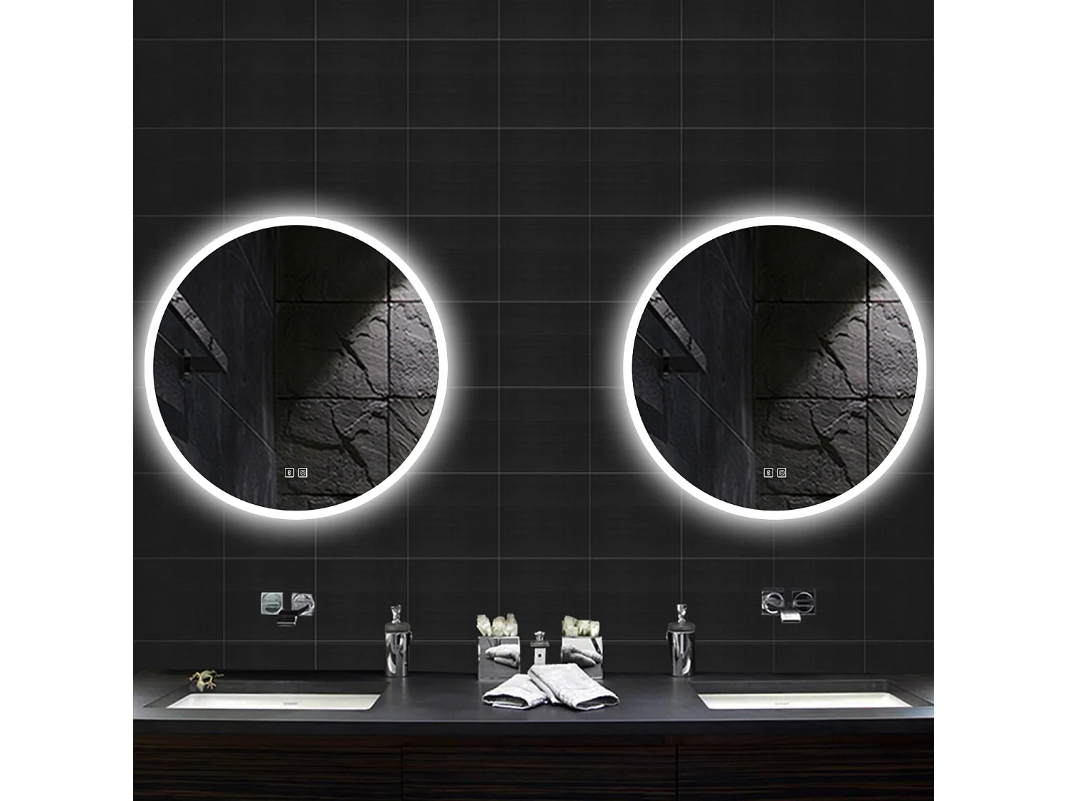 AICA Specchio da bagno rotondo con LED, diametro 70 cm, con Bluetooth + antiappannamento + tre temperature di colore