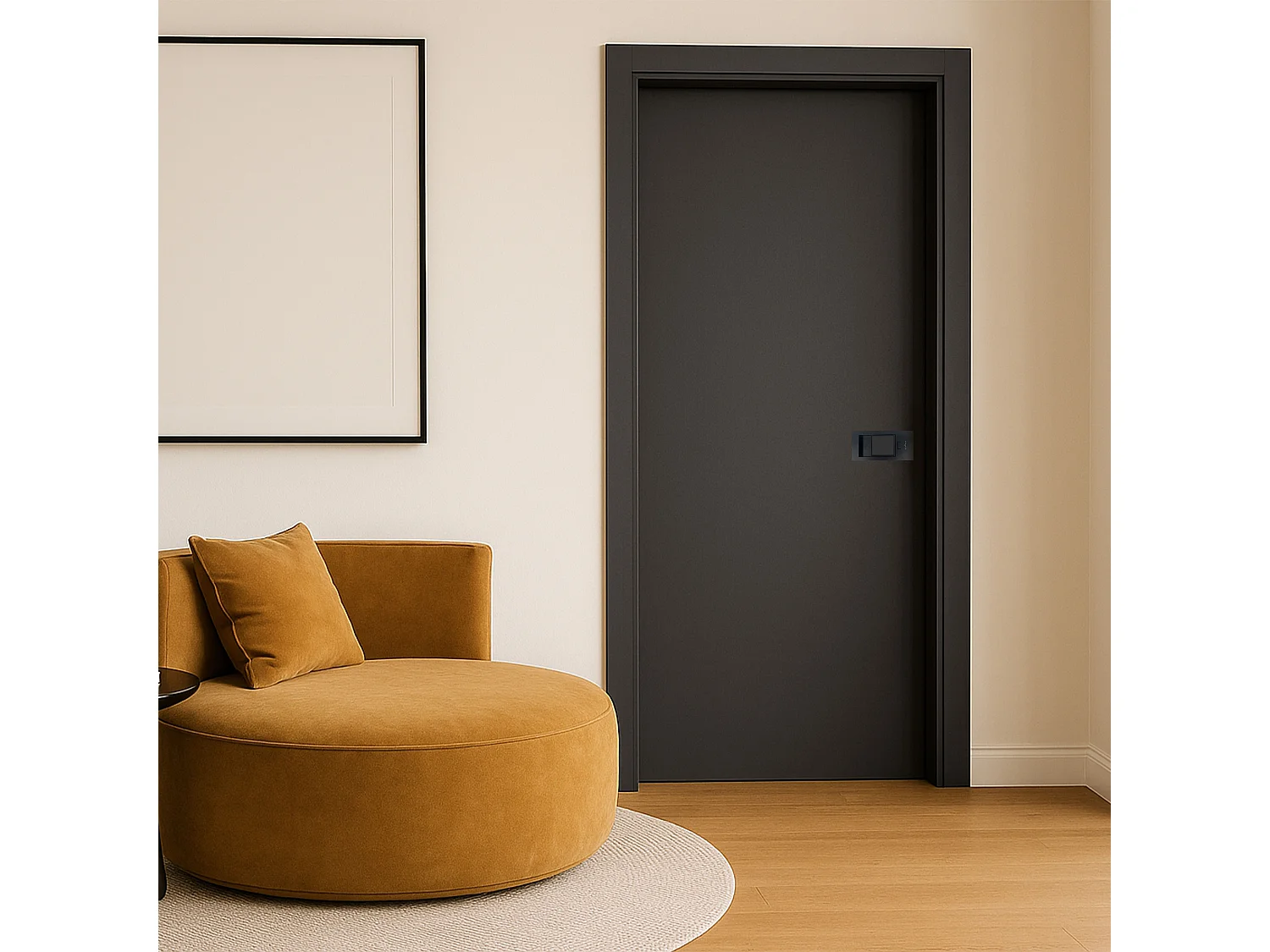 Bloc-porte pose fin de chantier collection PREMIUM Miro avec poignée Exclusive noire H204 x l.73 cm aspect cuir basalte réversible - Reivilo