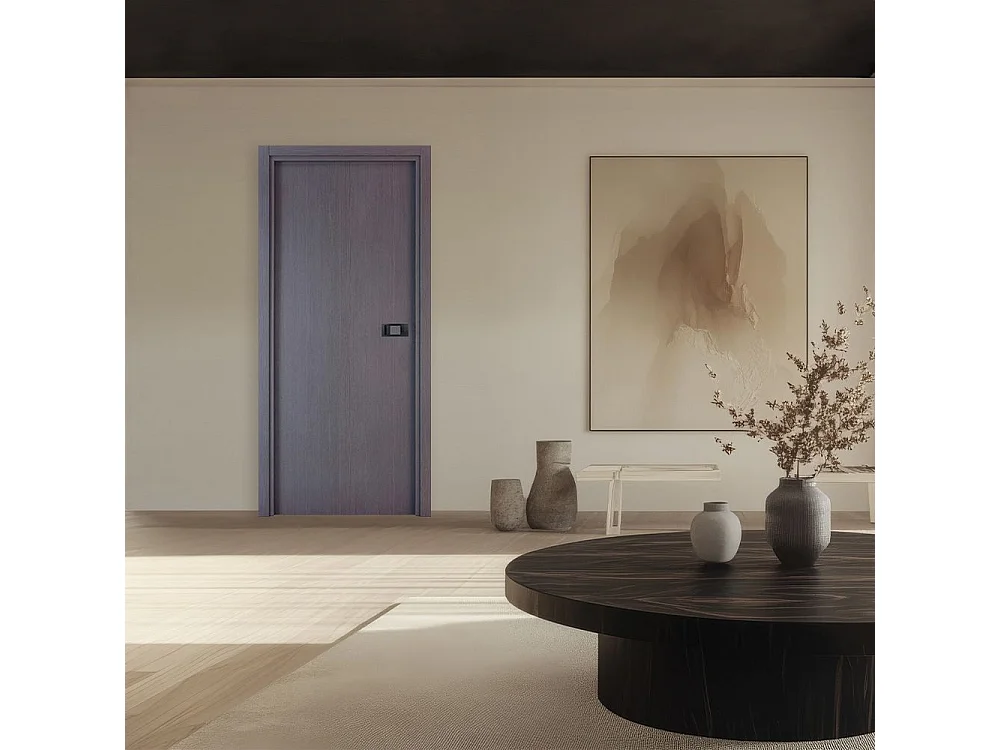 Bloc-porte pose fin de chantier collection Premium Miro avec poignée Exclusive noire, H.204 x l.73 cm, aspect chêne cendré, réversible