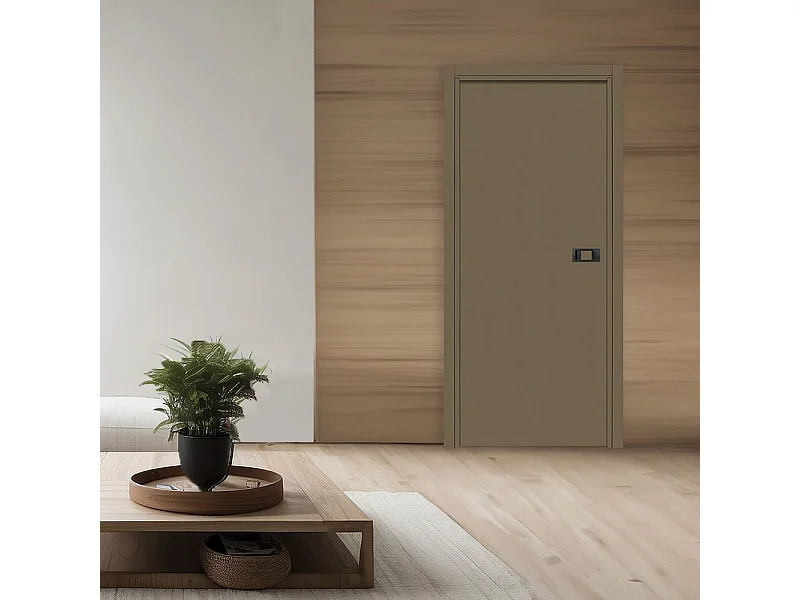 Bloc-porte pose fin de chantier collection Premium Miro avec poignée Exclusive noire, H.204 x l.83 cm, aspect cuir lichen, réversible