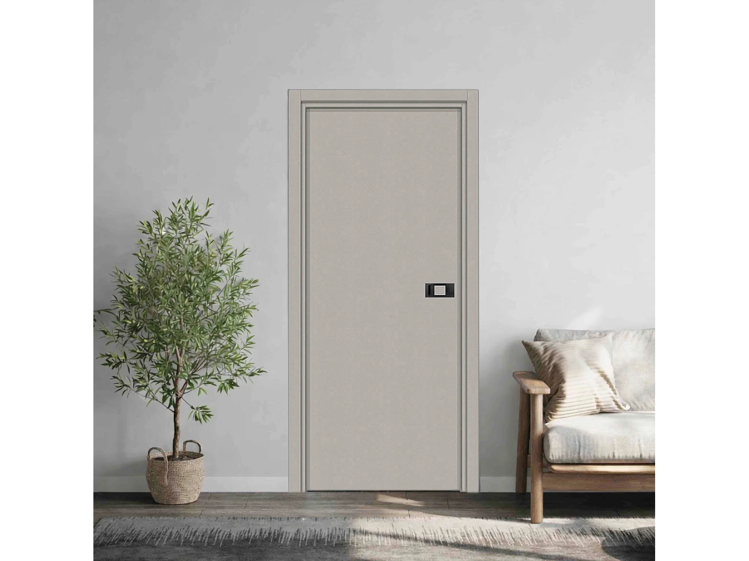 Bloc-porte pose fin de chantier collection Premium Miro avec poignée Exclusive noire, H.204 x l.73 cm, aspect cuir argile, réversible