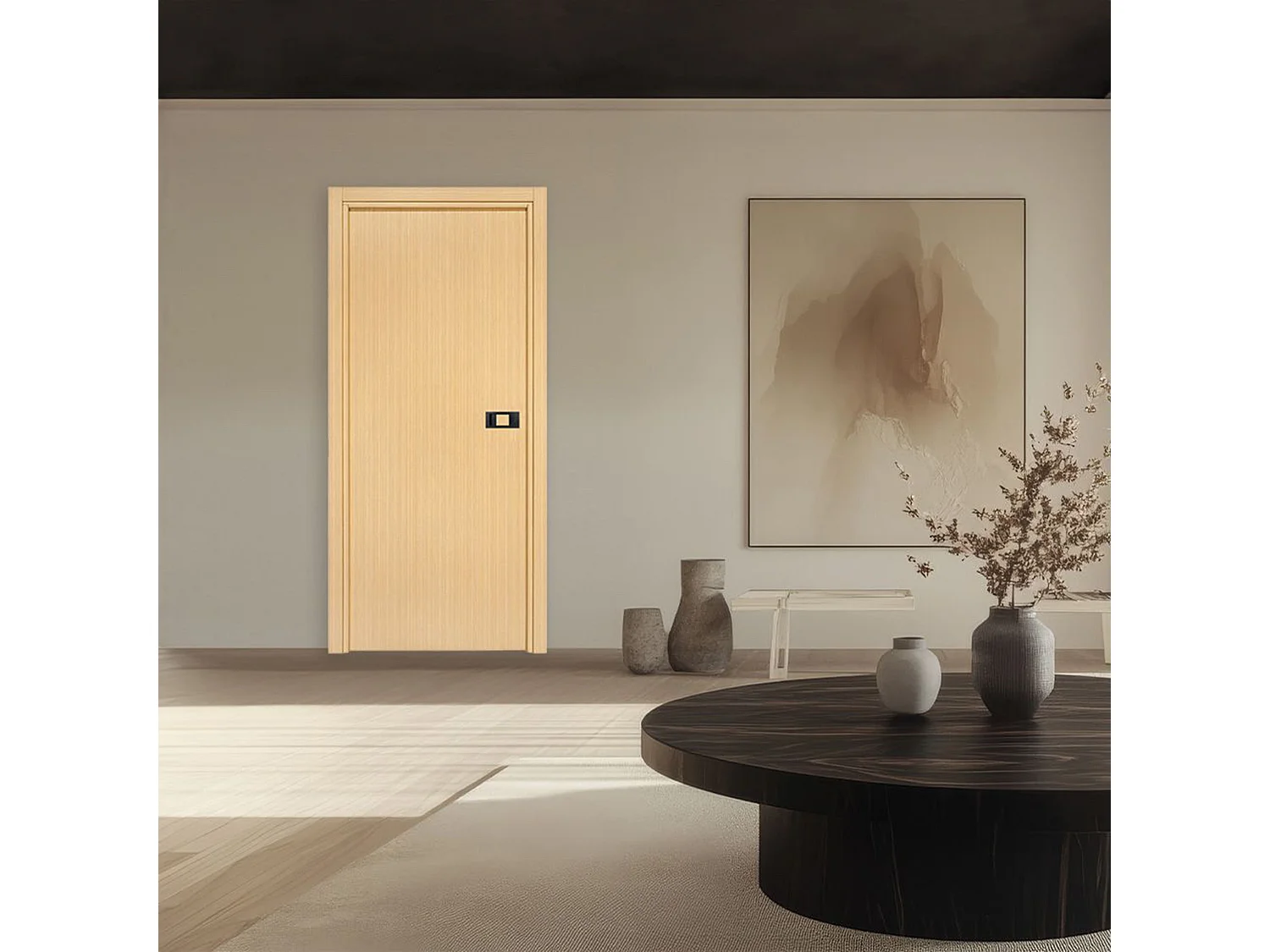 Bloc-porte pose fin de chantier collection PREMIUM Miro avec poignée Exclusive noire H.204 x l.73 cm aspect chêne clair réversible - Reivilo