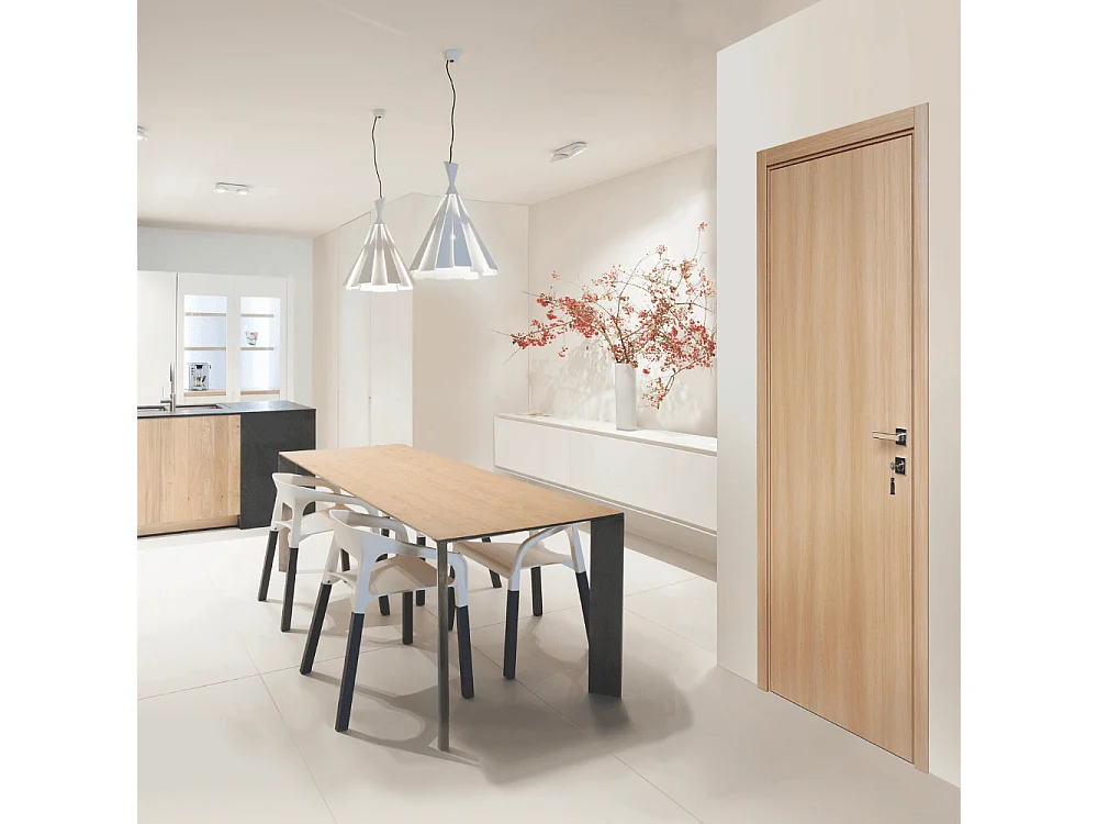 Bloc-porte pose fin de chantier collection Premium Miro avec poignée Exclusive noire, H.204 x l.63 cm, aspect chêne naturel, réversible