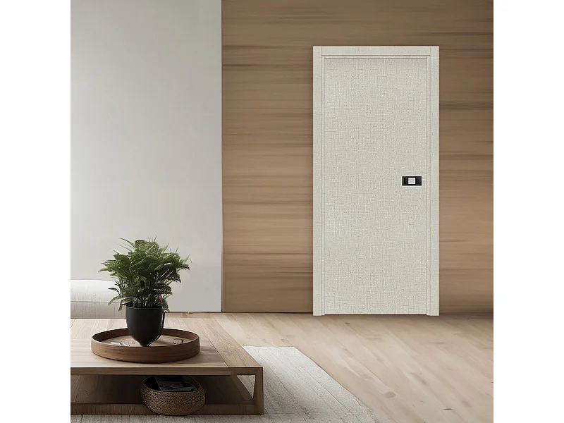 Bloc-porte pose fin de chantier collection Premium Miro avec poignée Exclusive noire, H.204 x l.83 cm, aspect textile opale, réversible