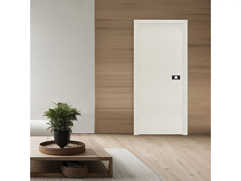 Bloc-porte pose fin de chantier collection Premium Miro avec poignée Exclusive noire, H.204 x l.63 cm, aspect textile perle, réversible