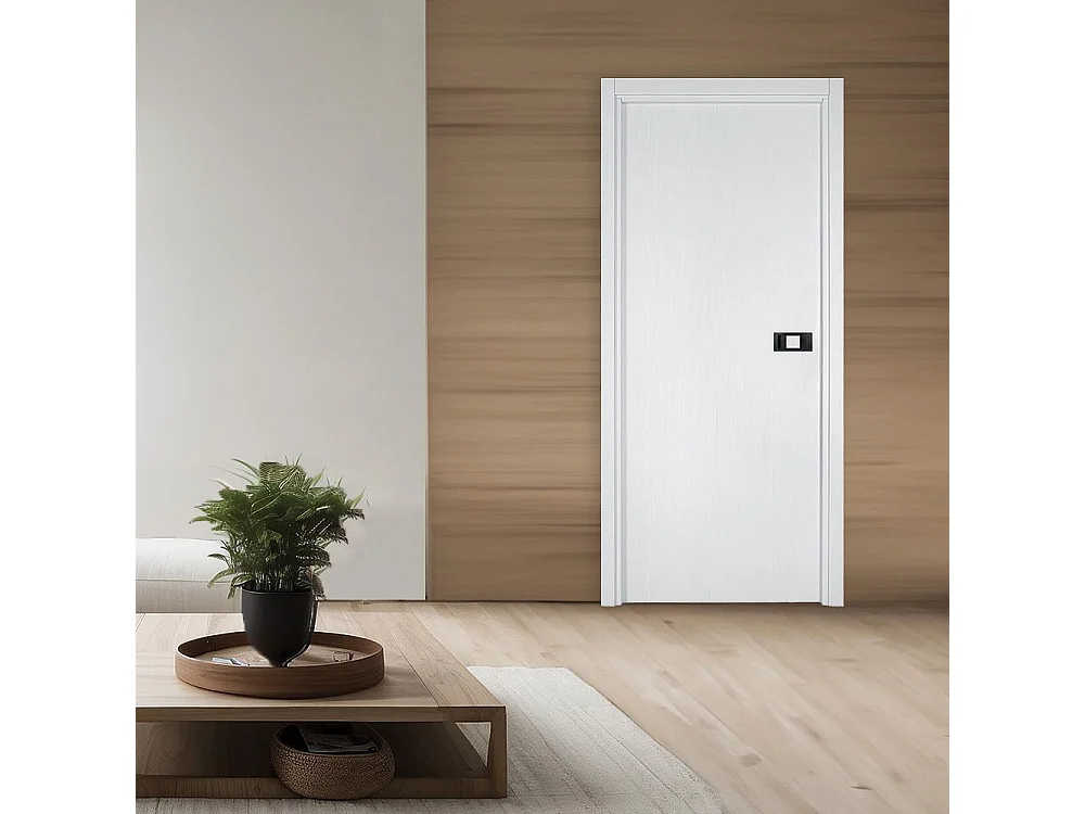 Bloc-porte pose fin de chantier collection Premium Miro avec poignée Exclusive noire, H.204 x l.63 cm, aspect chêne blanc, réversible
