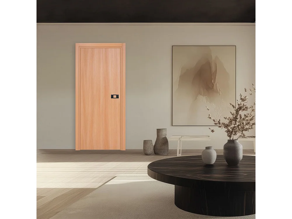 Bloc-porte pose fin de chantier collection Premium Miro avec poignée Exclusive noire, H.204 x l.93 cm, aspect chêne naturel, réversible