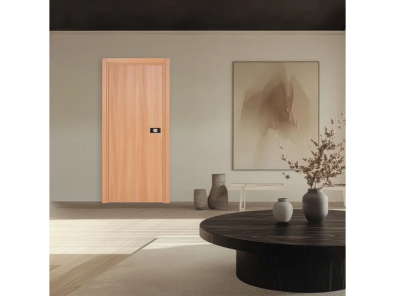 Bloc-porte pose fin de chantier collection Premium Miro avec poignée Exclusive noire, H.204 x l.93 cm, aspect chêne naturel, réversible