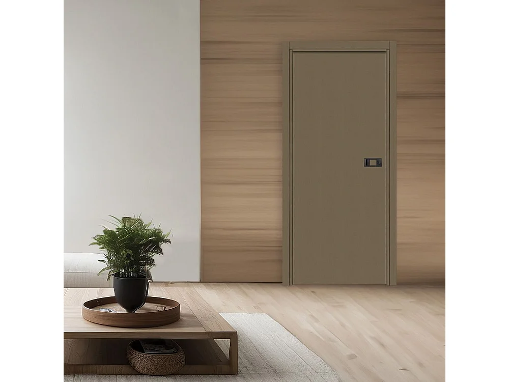 Bloc-porte pose fin de chantier collection PREMIUM Miro avec poignée Exclusive noire H.204 x l.73 cm aspect cuir lichen réversible - Reivilo