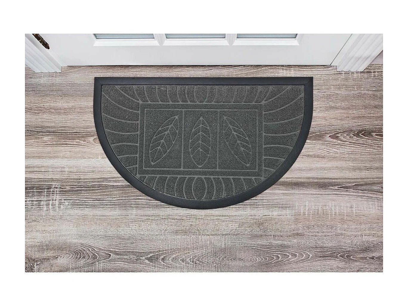 Tapis d'Entrée Demi-Lune "Feuilles" 45x75cm Gris