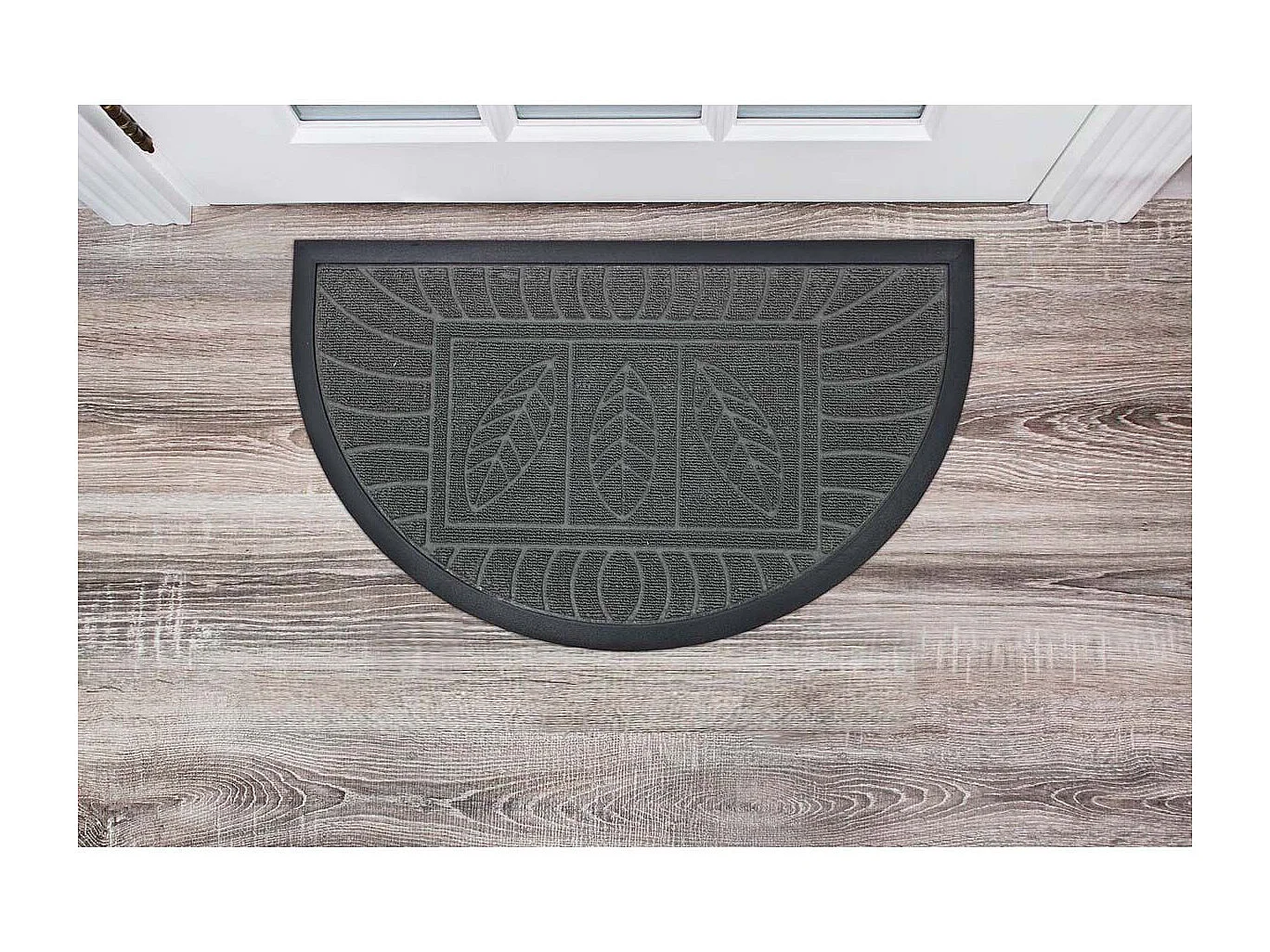 Tapis d'Entrée Demi-Lune "Feuilles" 45x75cm Gris