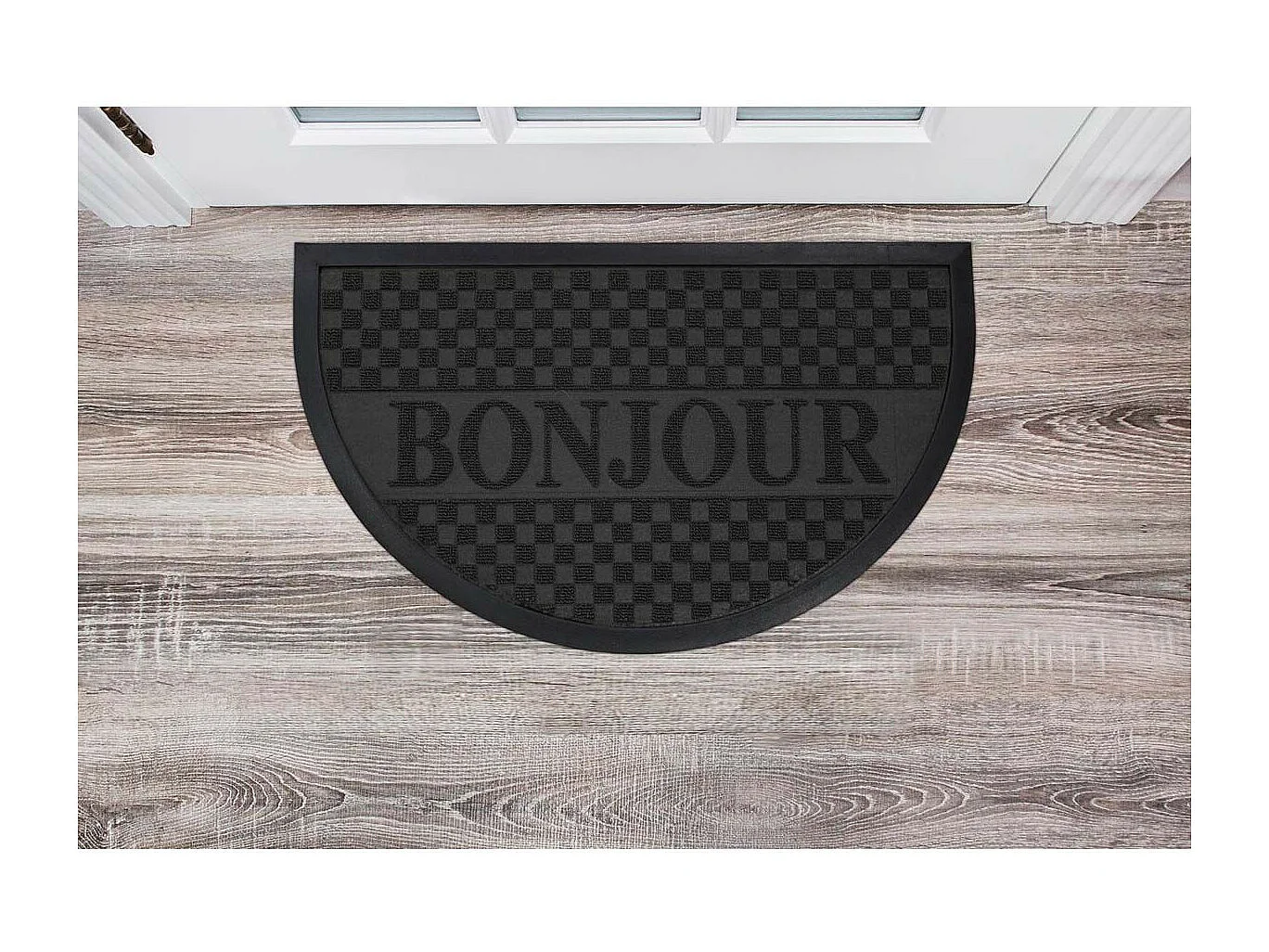 Tapis d'Entrée Demi-Lune "Bonjour" 45x75 cm Noir