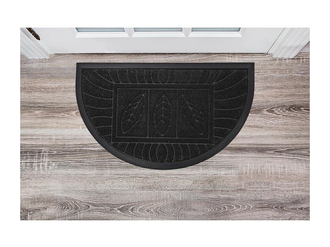 Tapis d'Entrée Demi-Lune "Feuilles" 45x75cm Noir