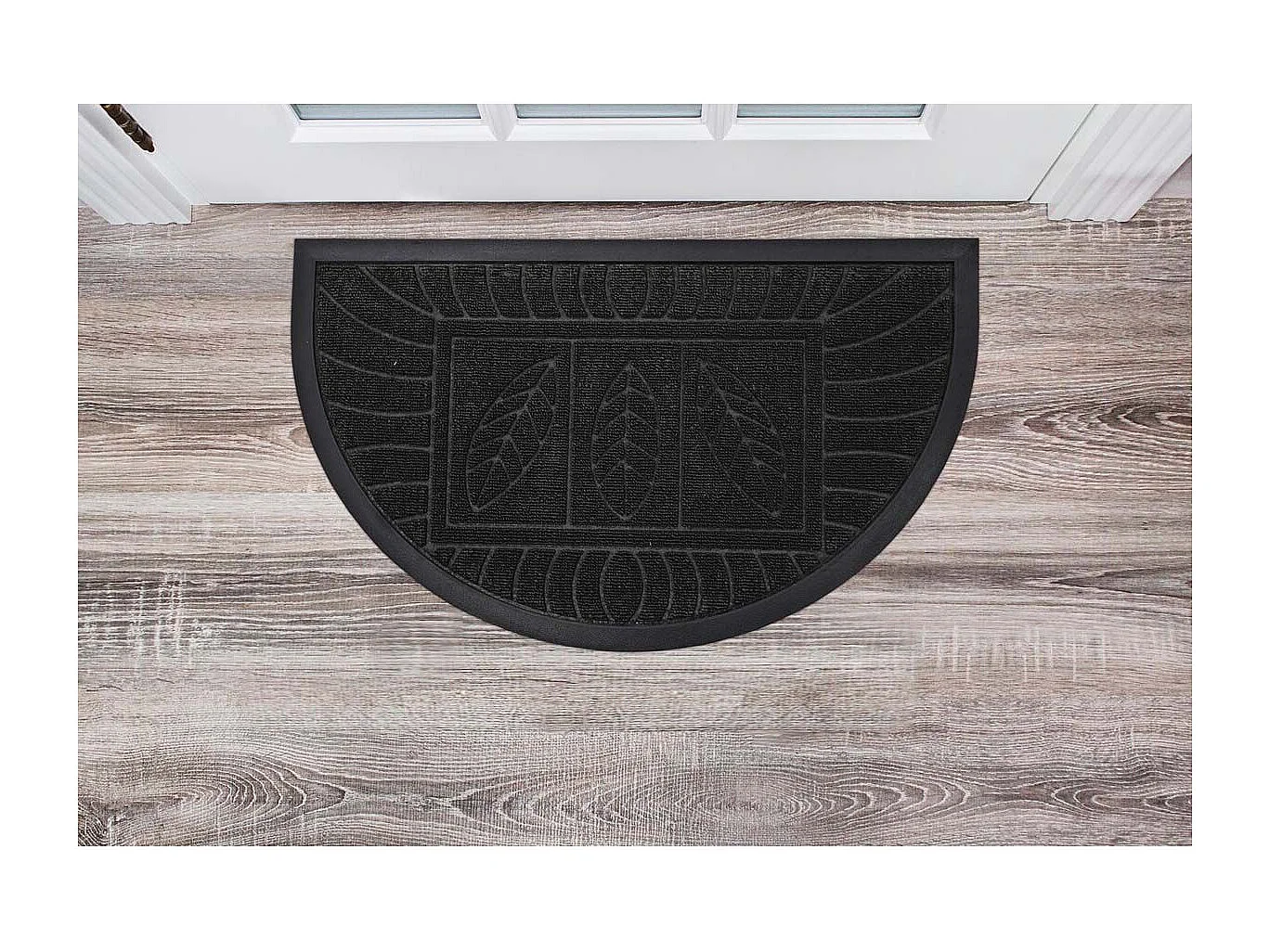 Tapis d'Entrée Demi-Lune "Feuilles" 45x75cm Noir