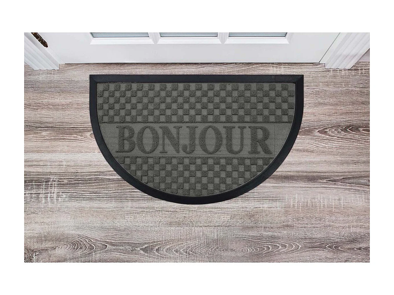 Tapis d'Entrée Demi-Lune "Bonjour" 45x75 cm Gris