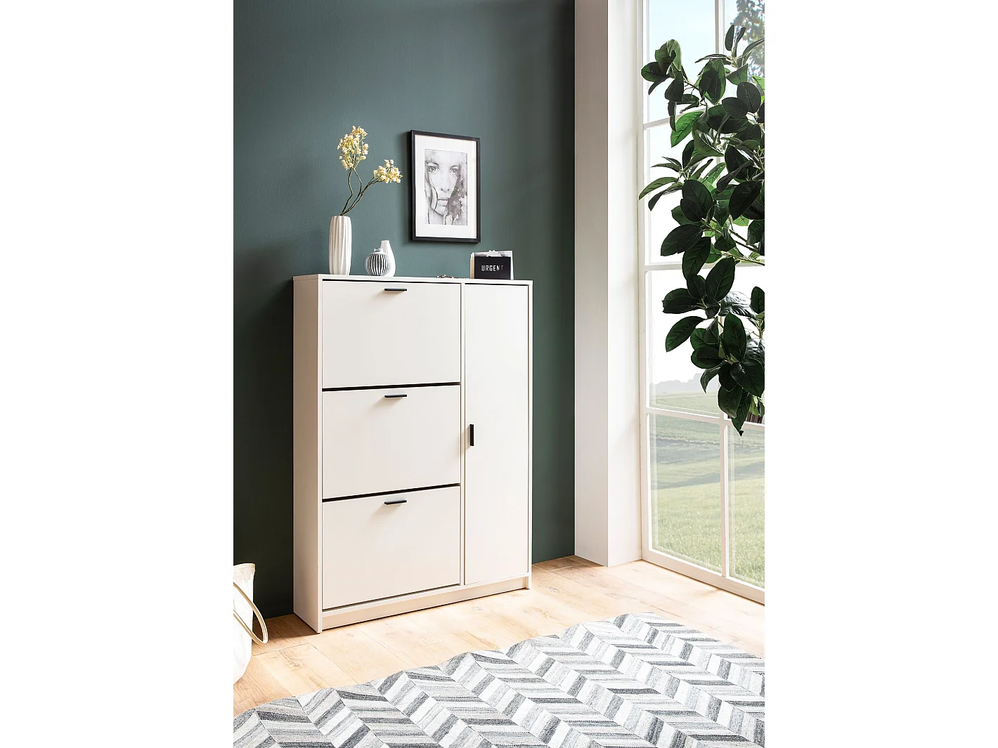 Schoenenkast Wit 90x120x24 cm Schoenenrek Gesloten, Schoenenkist Modern, Halkast met Plank, Schoenenopberger Halkist voor Schoenen Hoog