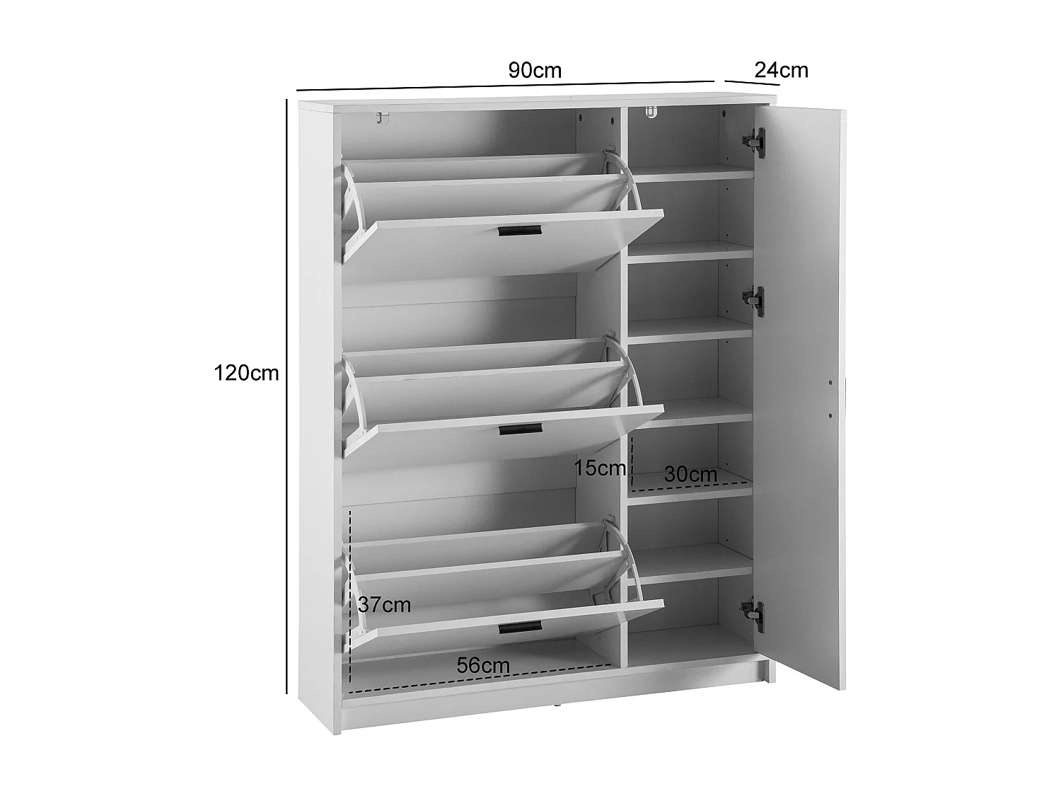 Schoenenkast Wit 90x120x24 cm Schoenenrek Gesloten, Schoenenkist Modern, Halkast met Plank, Schoenenopberger Halkist voor Schoenen Hoog