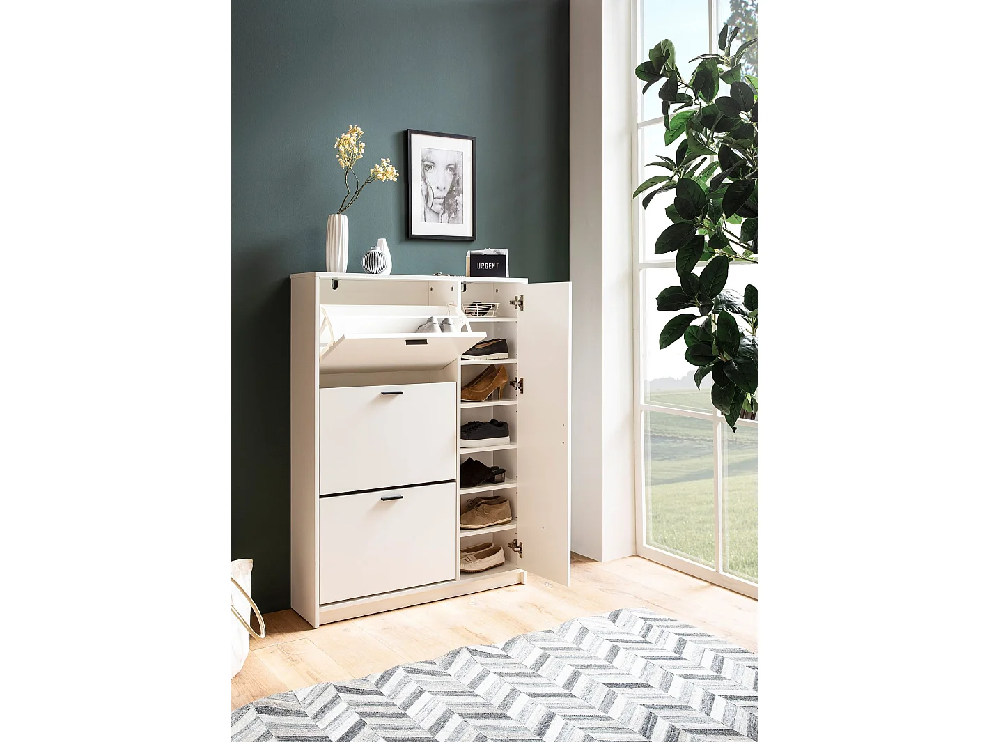 Schoenenkast Wit 90x120x24 cm Schoenenrek Gesloten, Schoenenkist Modern, Halkast met Plank, Schoenenopberger Halkist voor Schoenen Hoog