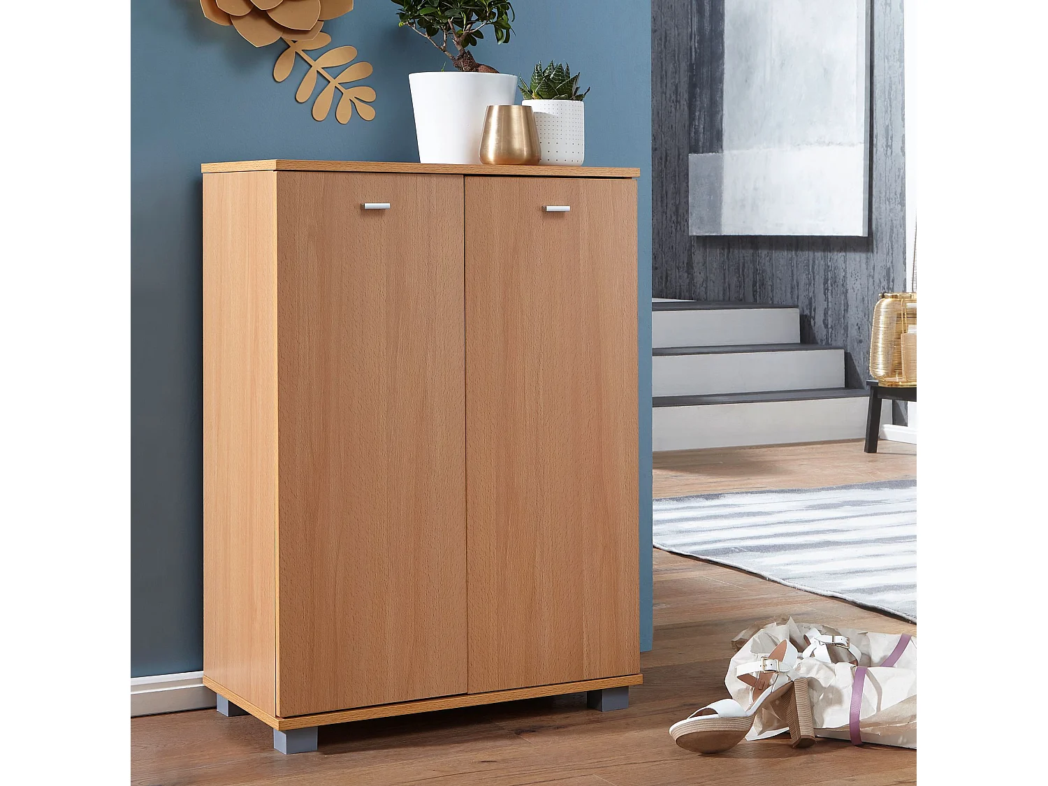 Meuble à chaussures design NIMES moderne bois hêtre 12 paires de chaussures 4 compartiments 2