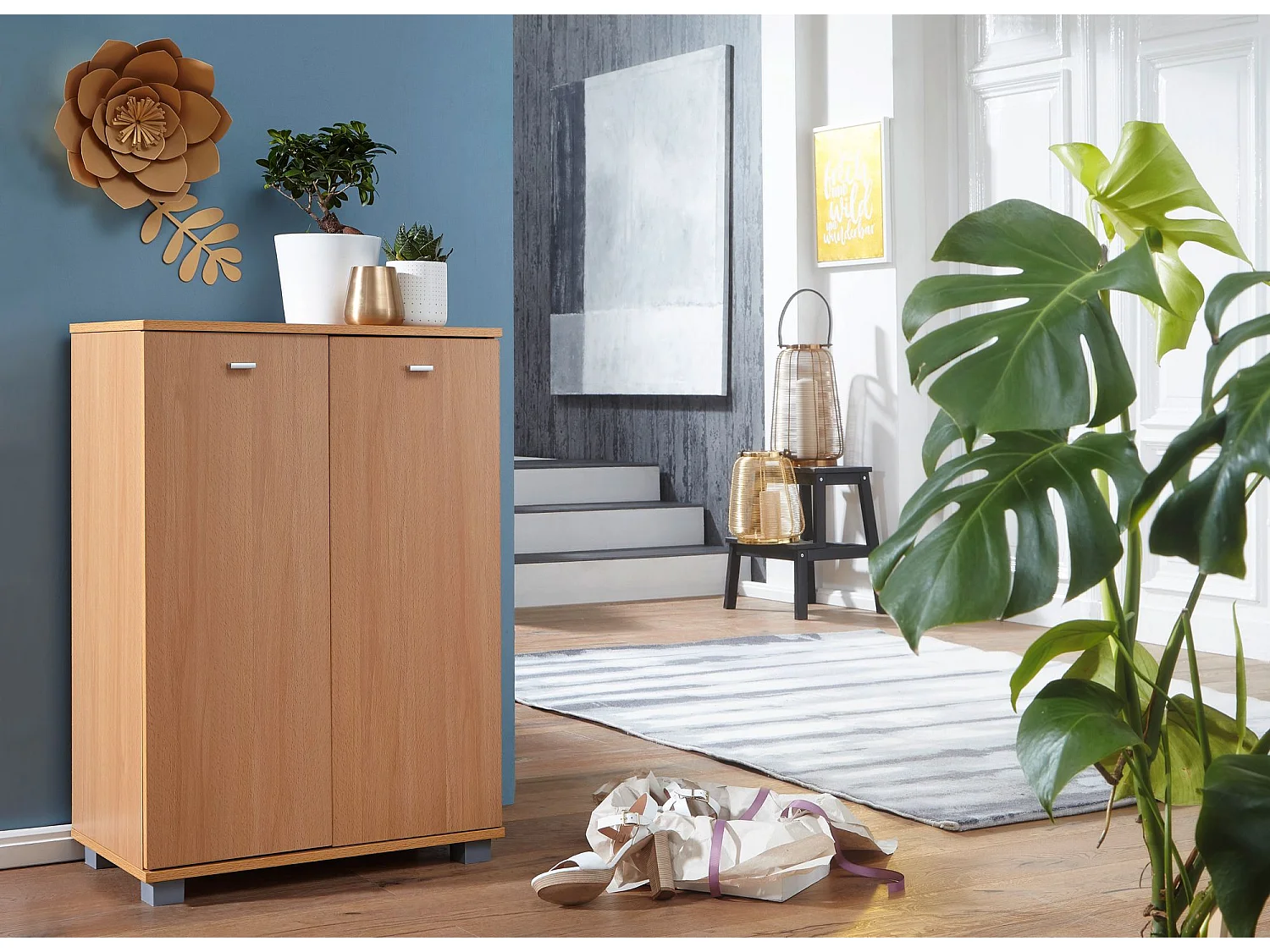 Meuble à chaussures design NIMES moderne bois hêtre 12 paires de chaussures 4 compartiments 2