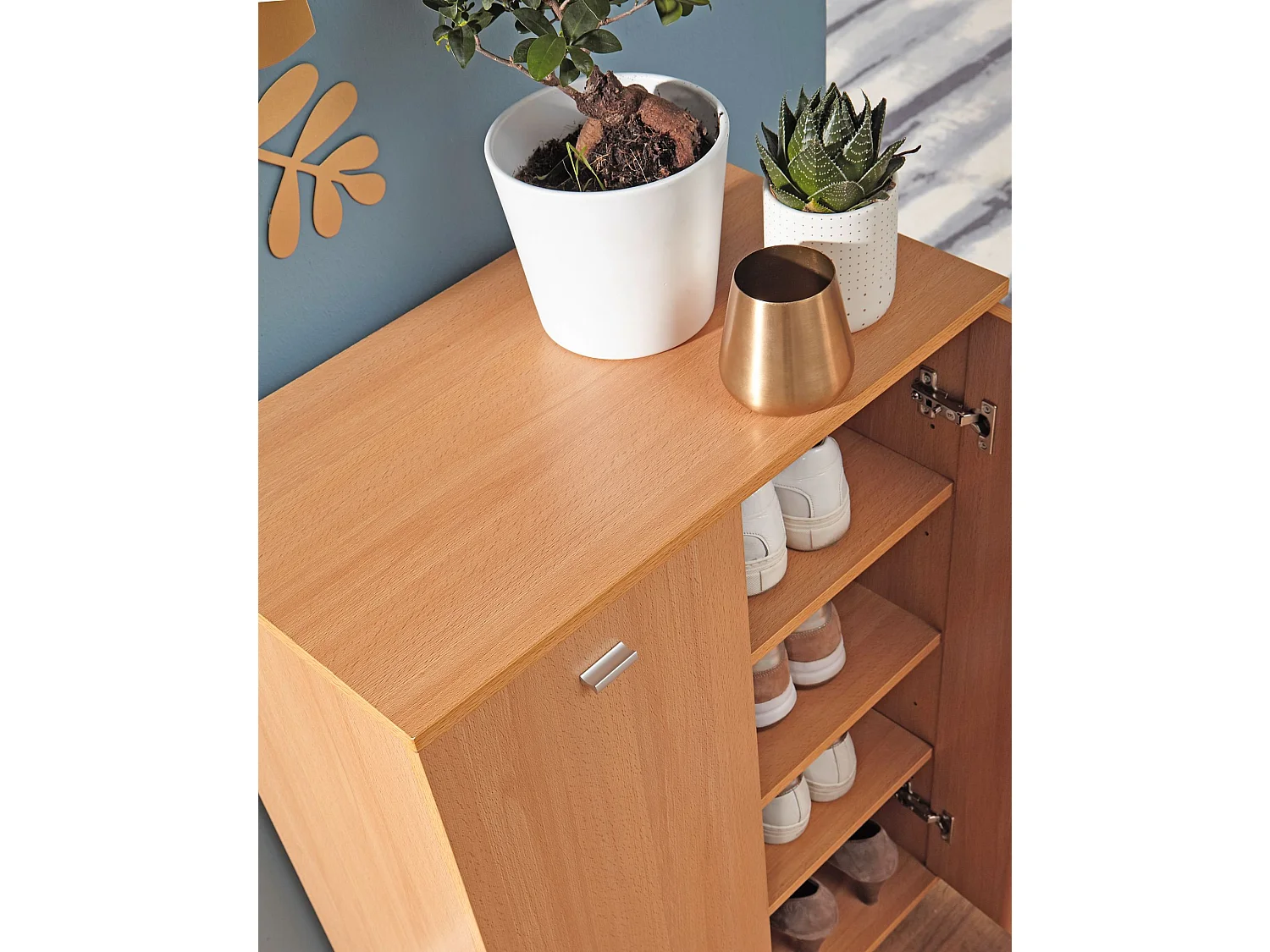 Meuble à chaussures design NIMES moderne bois hêtre 12 paires de chaussures 4 compartiments 2