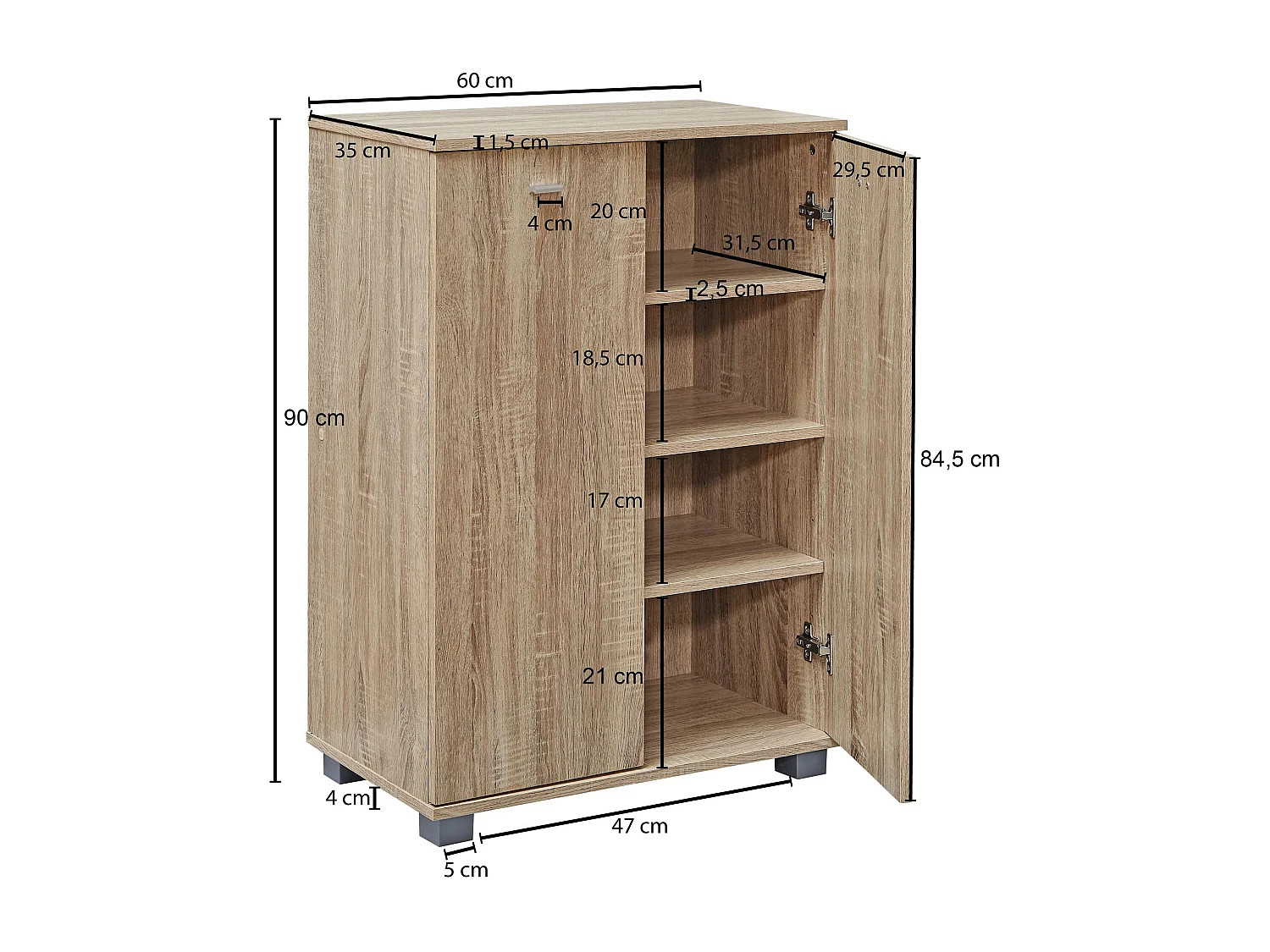 Meuble à chaussures design NIMES bois moderne Sonoma 12 paires de chaussures 4 compartiments 2