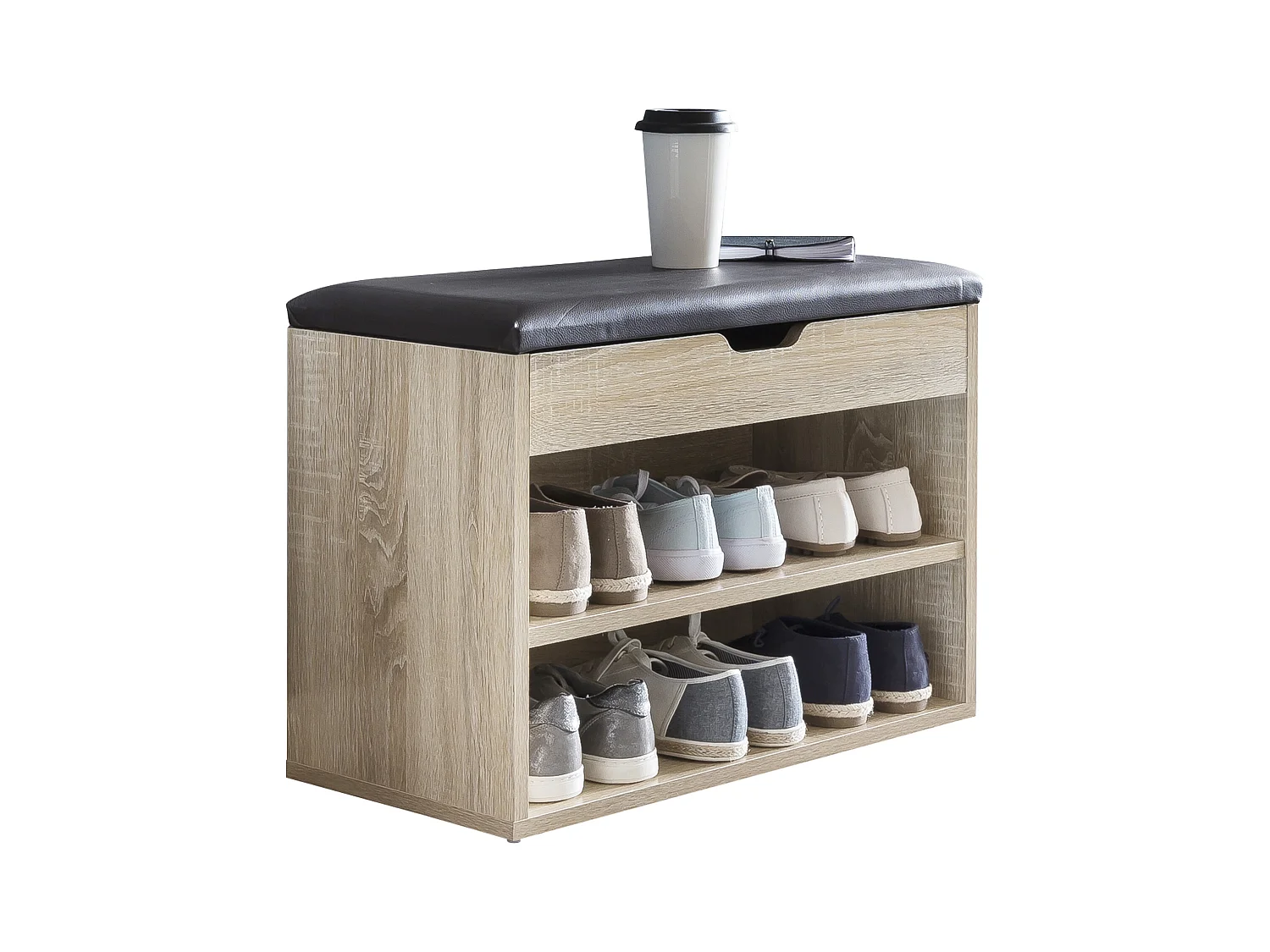 SOFIA met zitting Sonoma  hout 60 x 40 x 30 cm | Houten bank klein gestoffeerd | Bank smalle gang met bergruimte | Borst bank meubilair op de borstkas hal