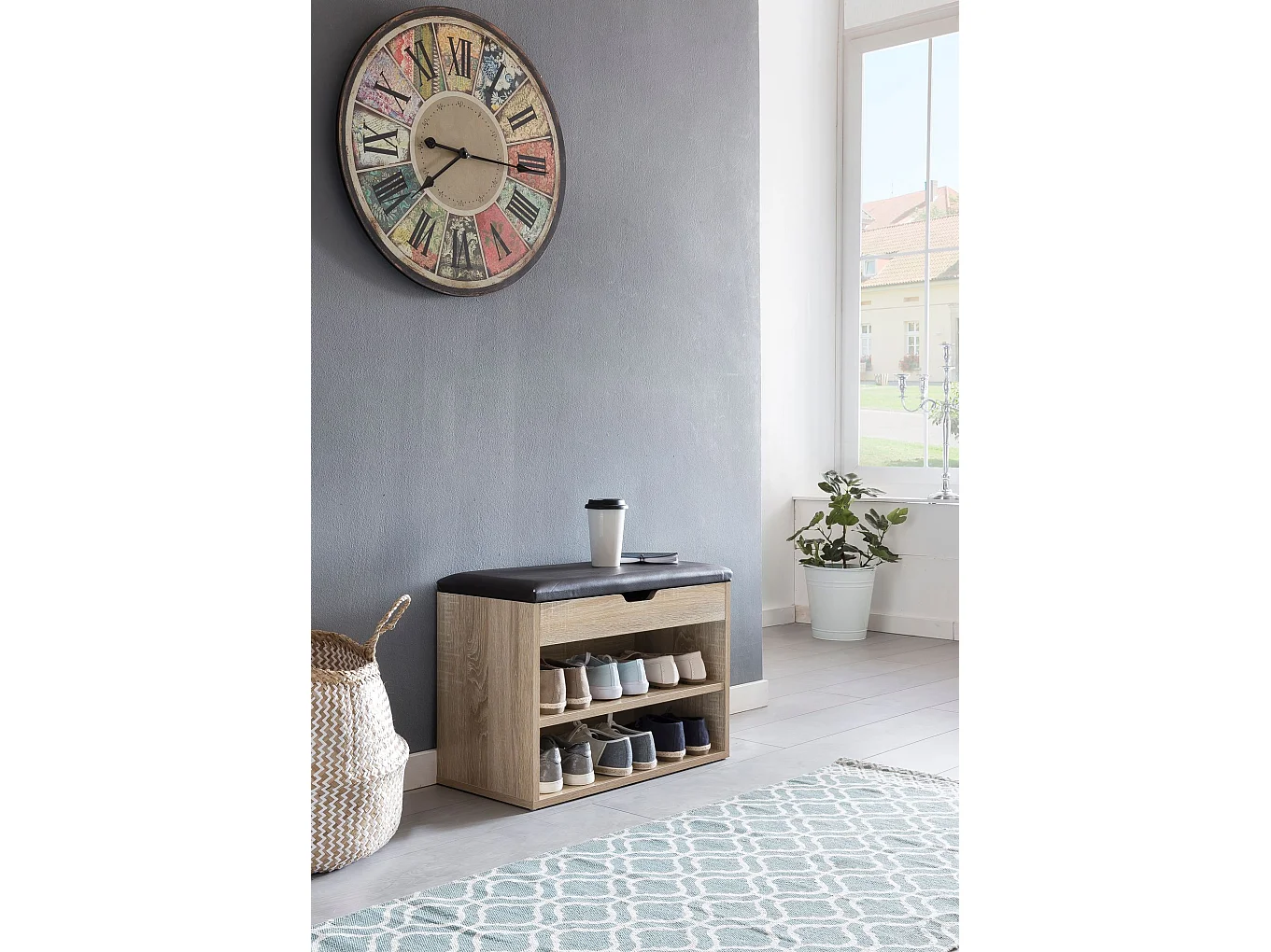 SOFIA met zitting Sonoma  hout 60 x 40 x 30 cm | Houten bank klein gestoffeerd | Bank smalle gang met bergruimte | Borst bank meubilair op de borstkas hal