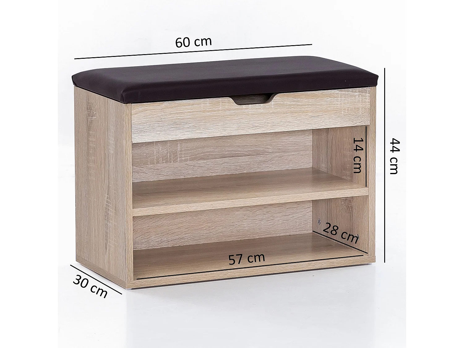 SOFIA met zitting Sonoma  hout 60 x 40 x 30 cm | Houten bank klein gestoffeerd | Bank smalle gang met bergruimte | Borst bank meubilair op de borstkas hal