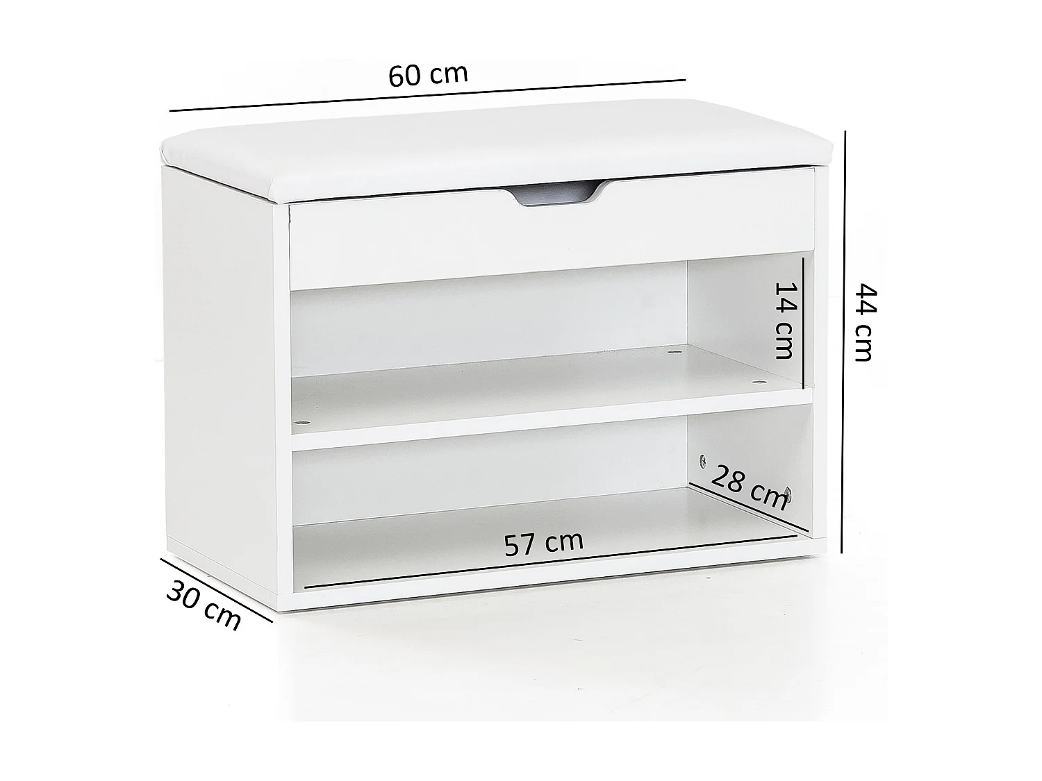 SOFIA met zitting wit  hout 60 x 40 x 30 cm | Houten bank klein gestoffeerd | Bank smalle gang met bergruimte | Borst bank meubilair op de borstkas hal