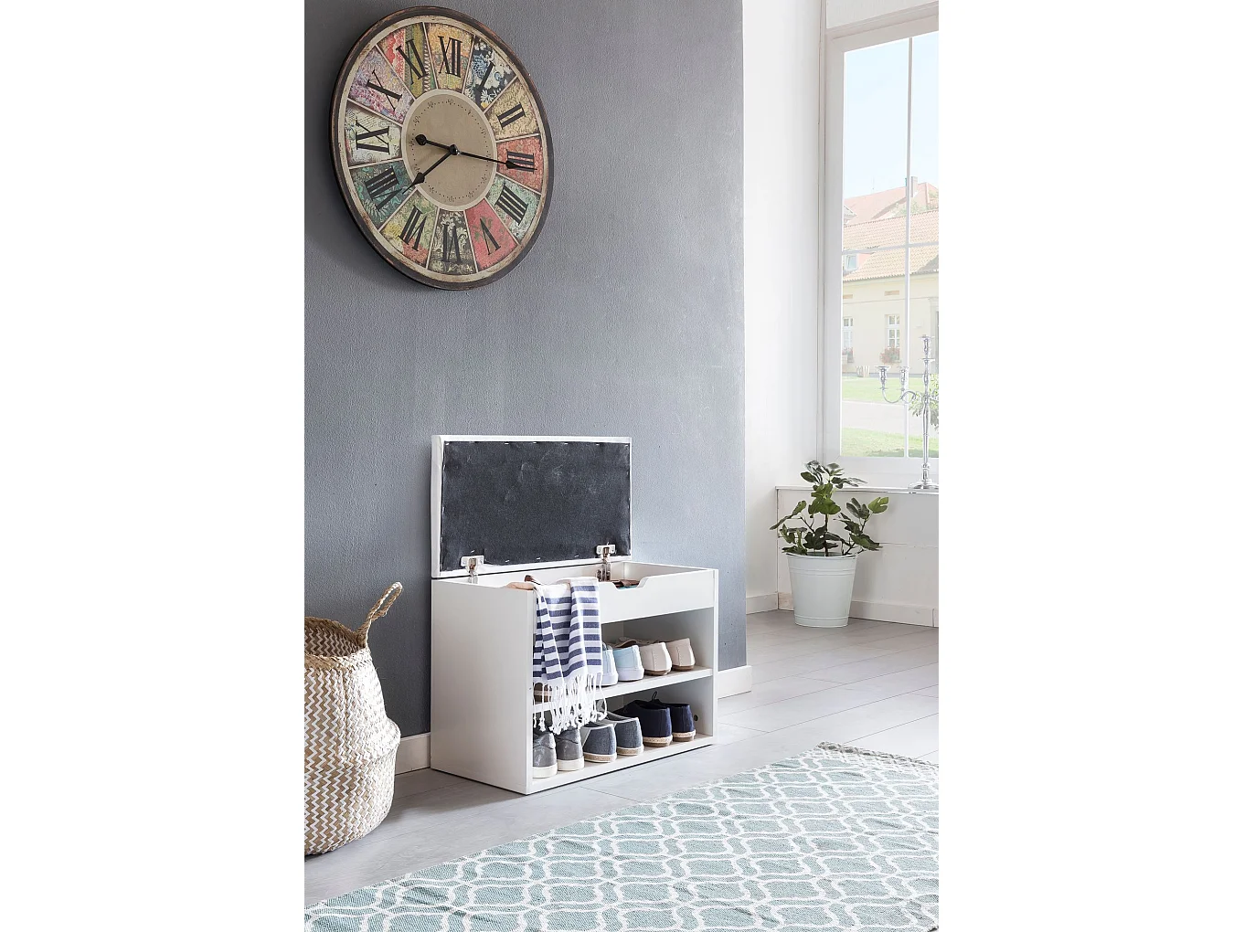 SOFIA met zitting wit  hout 60 x 40 x 30 cm | Houten bank klein gestoffeerd | Bank smalle gang met bergruimte | Borst bank meubilair op de borstkas hal