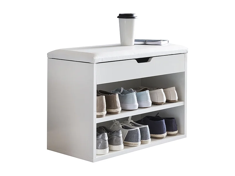 SOFIA met zitting wit  hout 60 x 40 x 30 cm | Houten bank klein gestoffeerd | Bank smalle gang met bergruimte | Borst bank meubilair op de borstkas hal