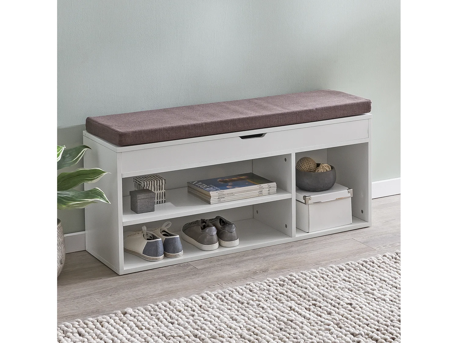 Schuhbank WL5.345 mit Sitzfläche Garderoben-Bank Holz 104x51x32 cm Weiß, Holzbank klein