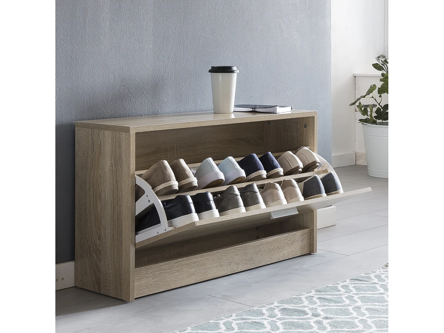 met zitje Sonoma eiken  80 x 47 x 24 cm | Flurbank klein gesloten | Bank smalle gang met bergruimte | Schoenenkast enkel bankje bankje bank hal meubilair