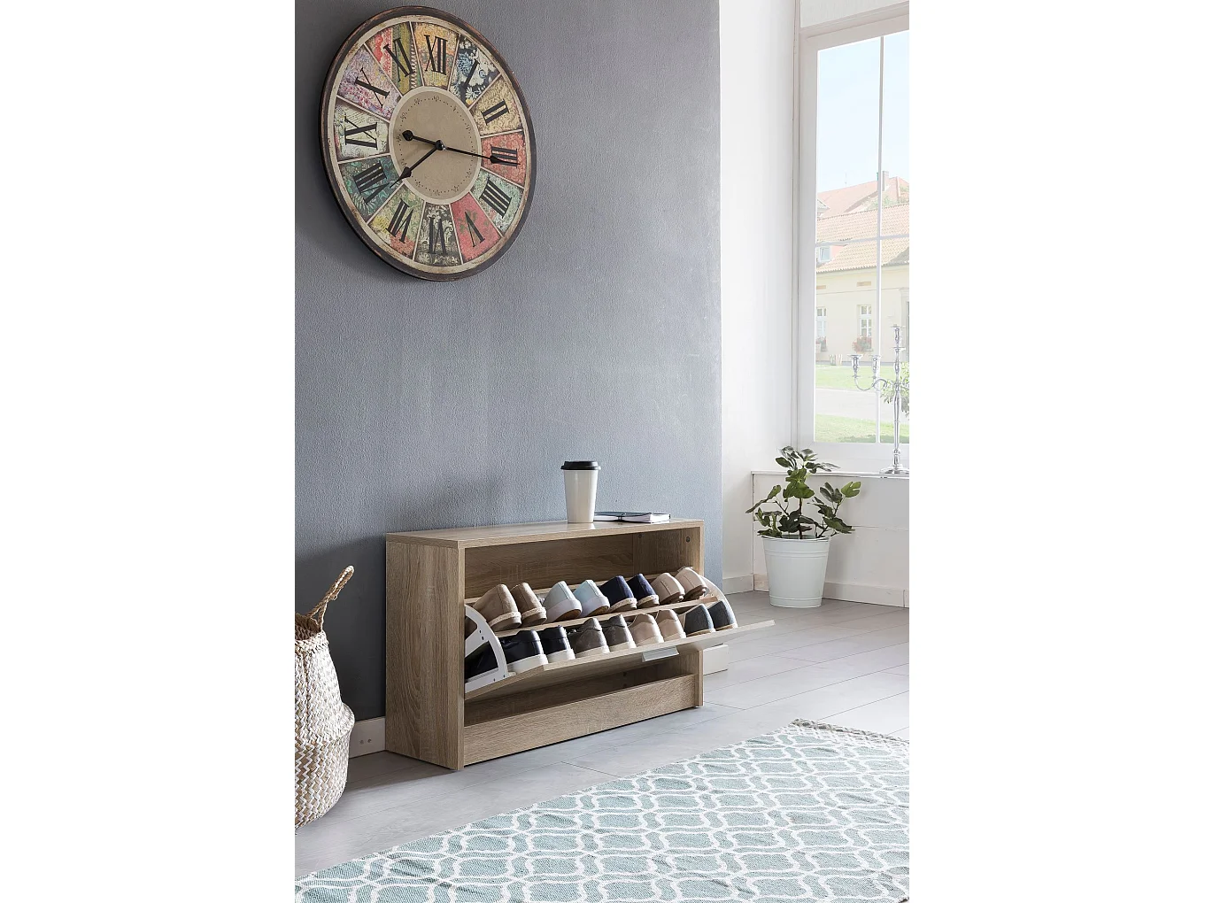 met zitje Sonoma eiken  80 x 47 x 24 cm | Flurbank klein gesloten | Bank smalle gang met bergruimte | Schoenenkast enkel bankje bankje bank hal meubilair