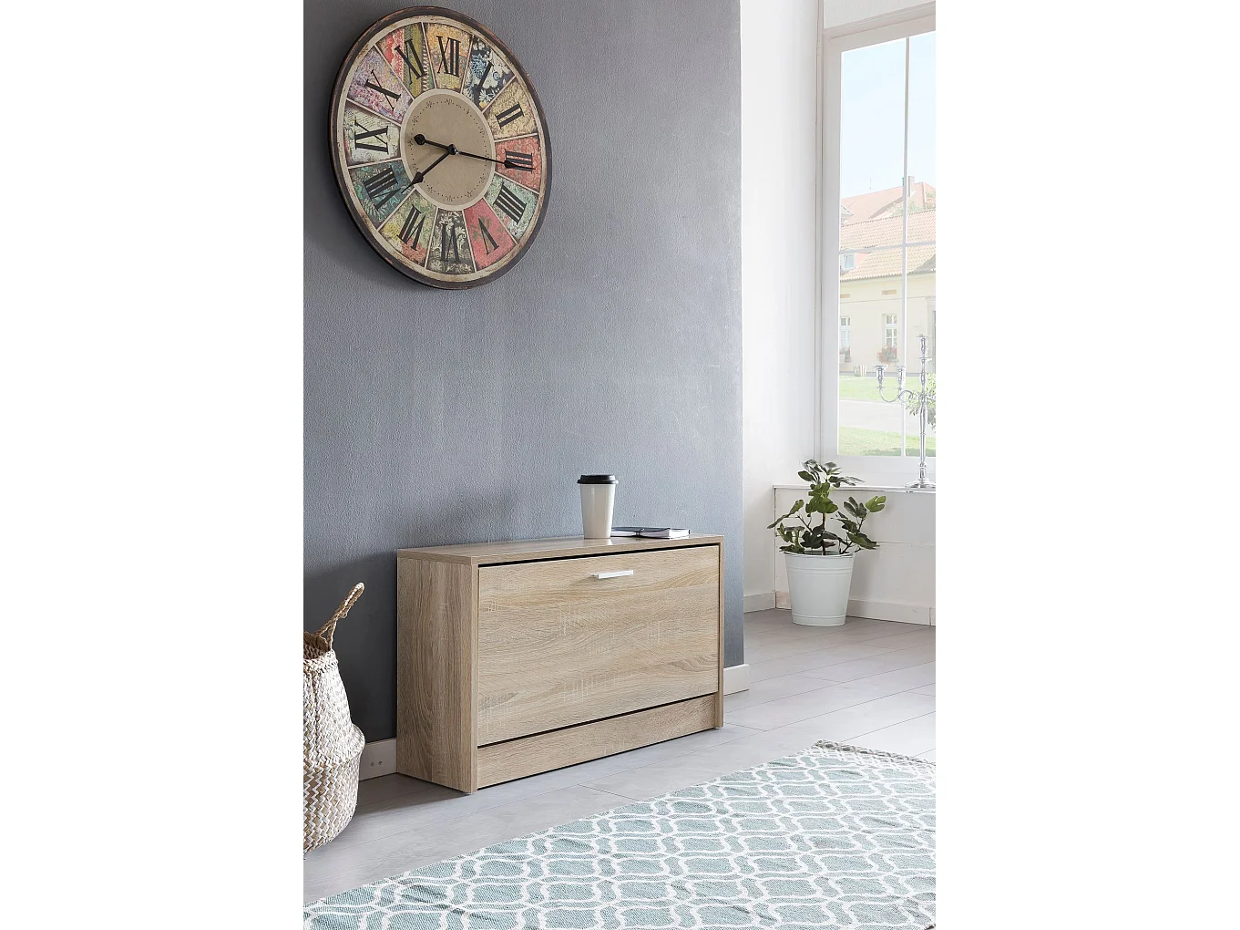 met zitje Sonoma eiken  80 x 47 x 24 cm | Flurbank klein gesloten | Bank smalle gang met bergruimte | Schoenenkast enkel bankje bankje bank hal meubilair