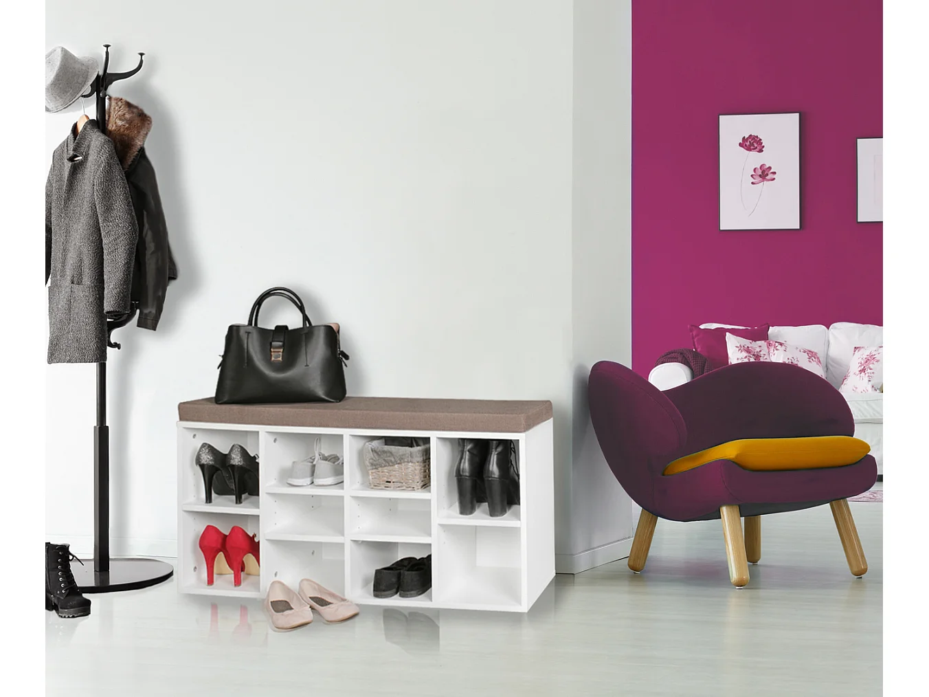 Banc Chaussure Entrée 100x60x38 cm Étagère a Chaussures | Banc Décor Chêne avec Rangement et